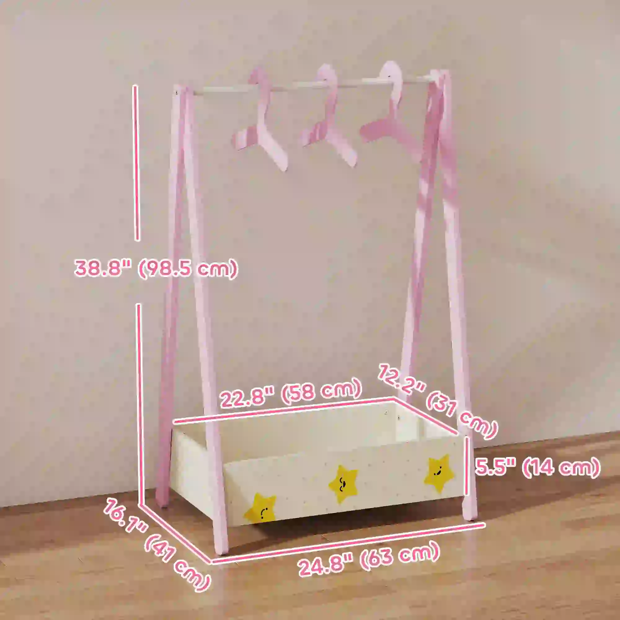 Kids Clothing Rack with Storage Shelf, Hangers, Pink - Image 3