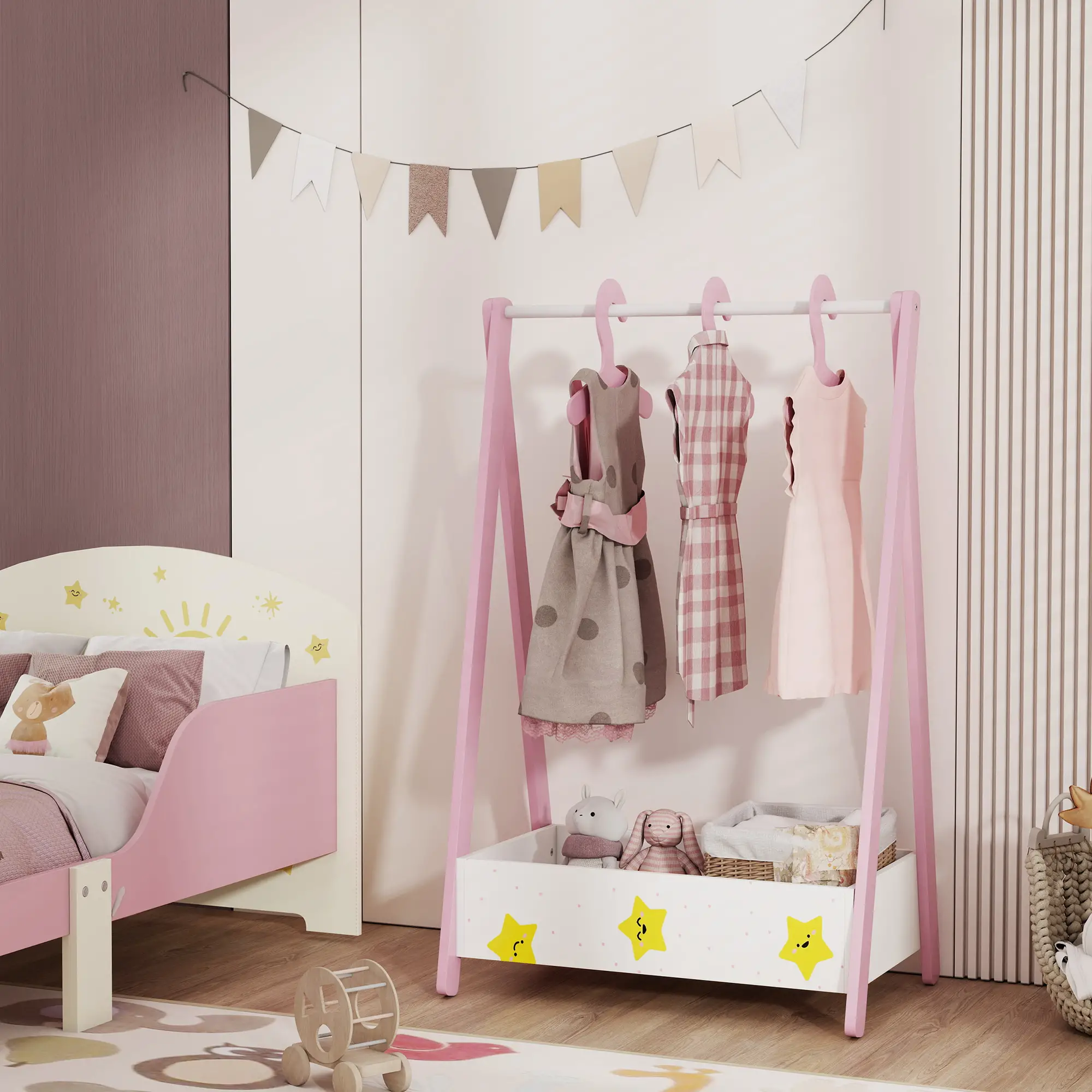 Kids Clothing Rack with Storage Shelf, Hangers, Pink - Image 8