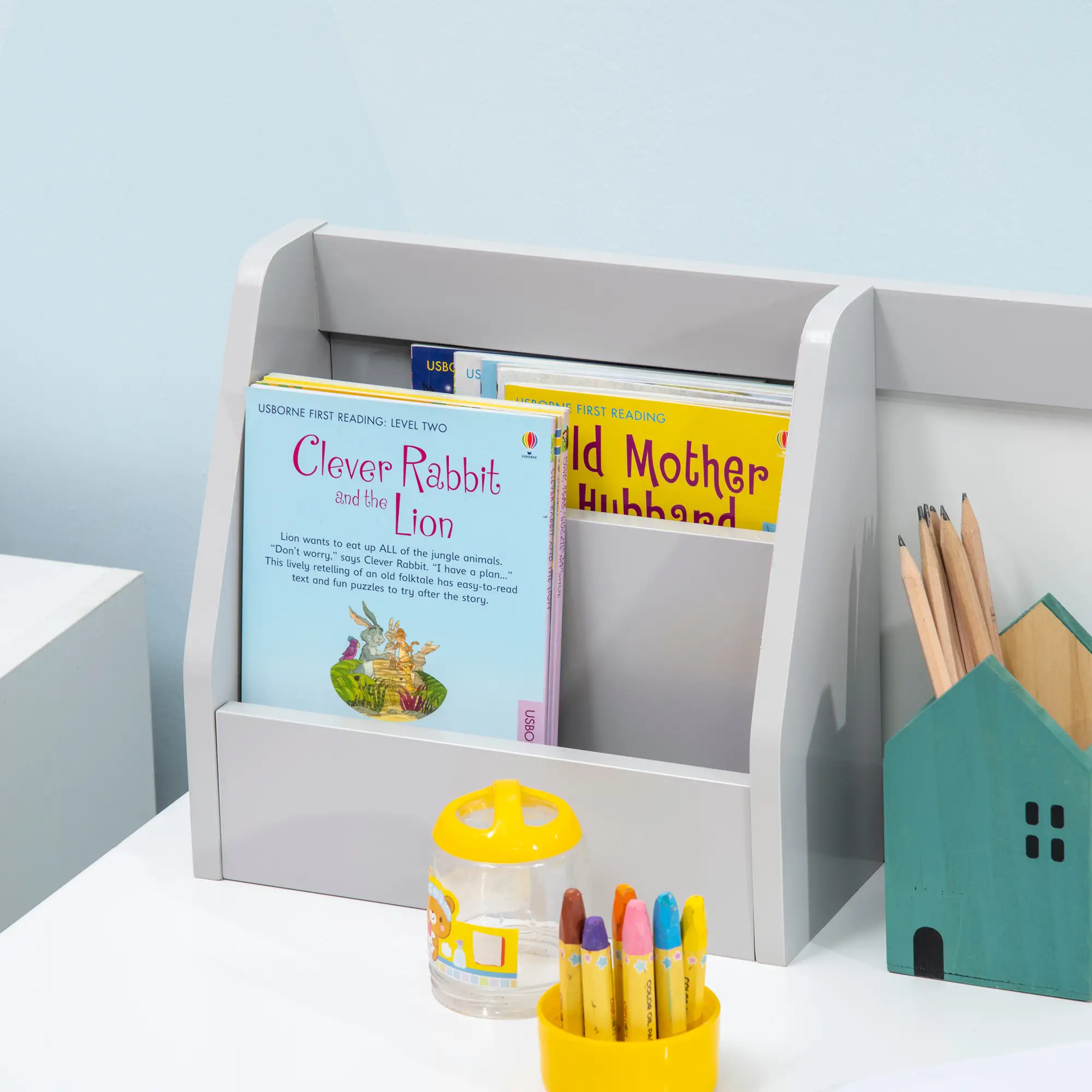 Kids Desk and Chair Set, 2Pcs, with Whiteboard, Storage, Grey - Image 7