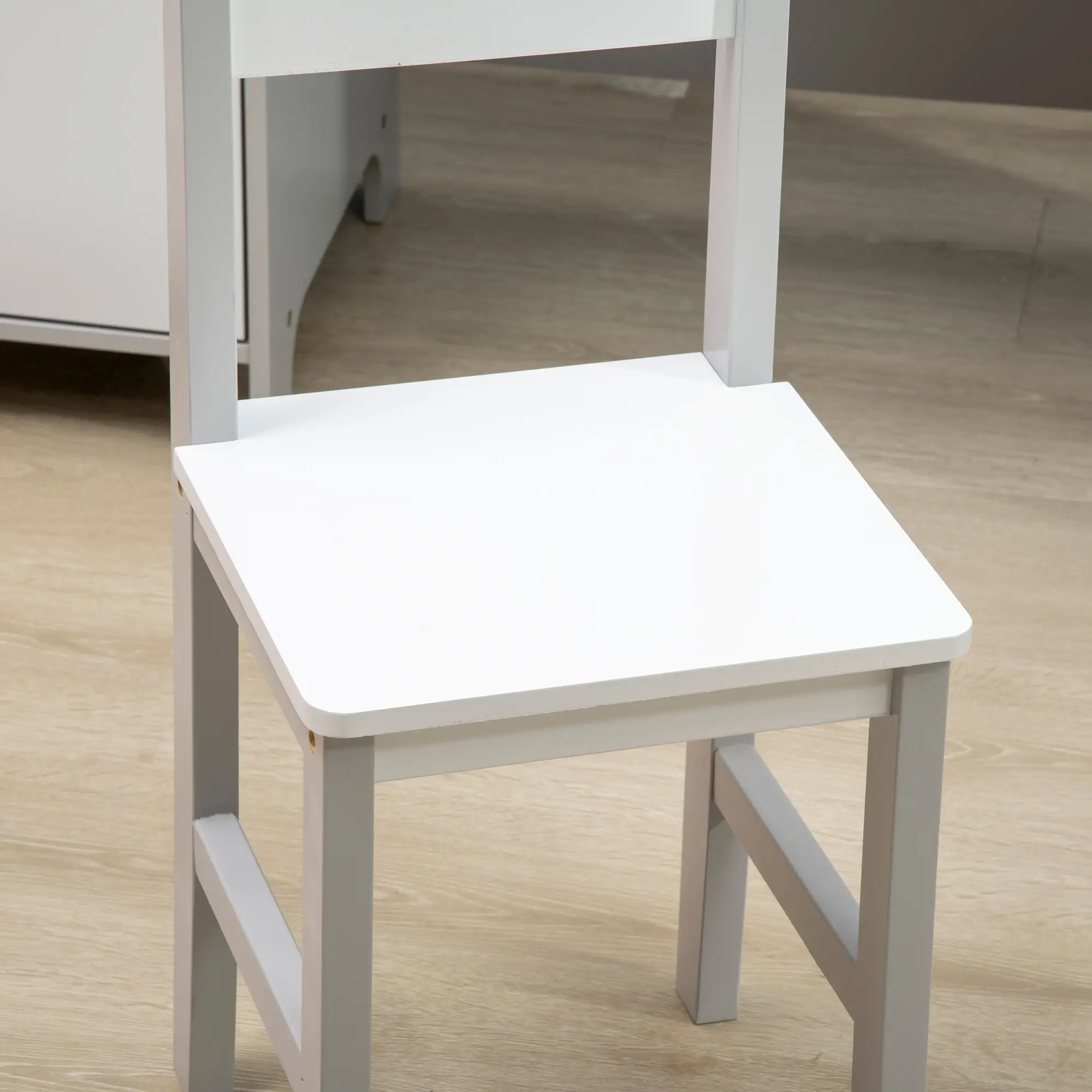 Kids Desk and Chair Set, 2Pcs, with Whiteboard, Storage, Grey - Image 9