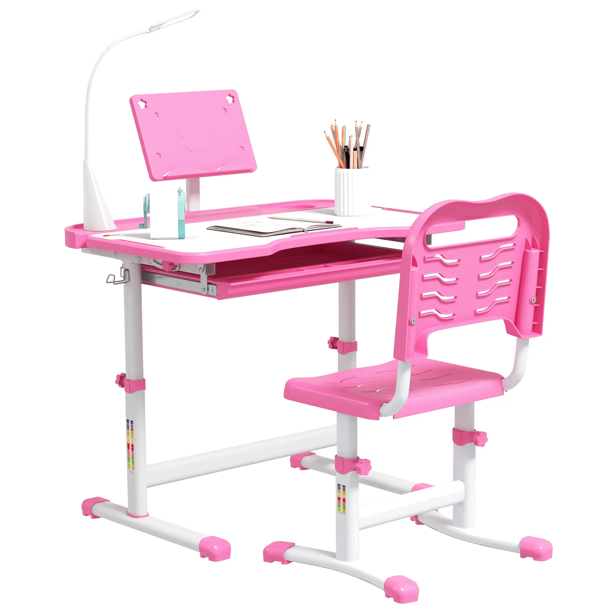 Kids Desk and Chair Set, Adjustable Height, Tilt Desktop, Pink - Image 11