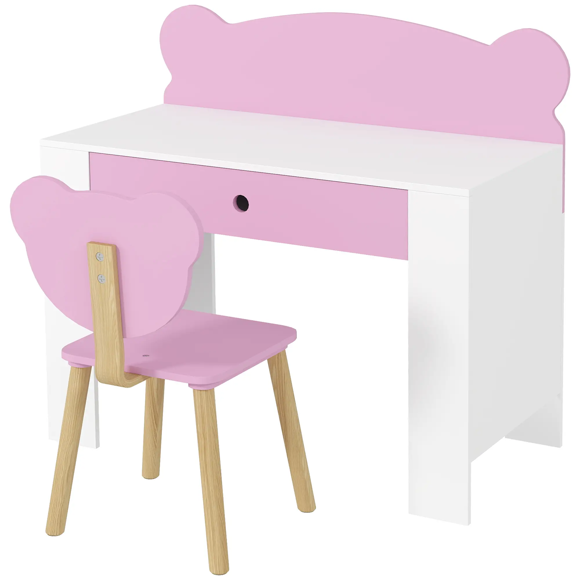 Kids Desk and Chair Set, Bear Theme, for Bedroom, Pink