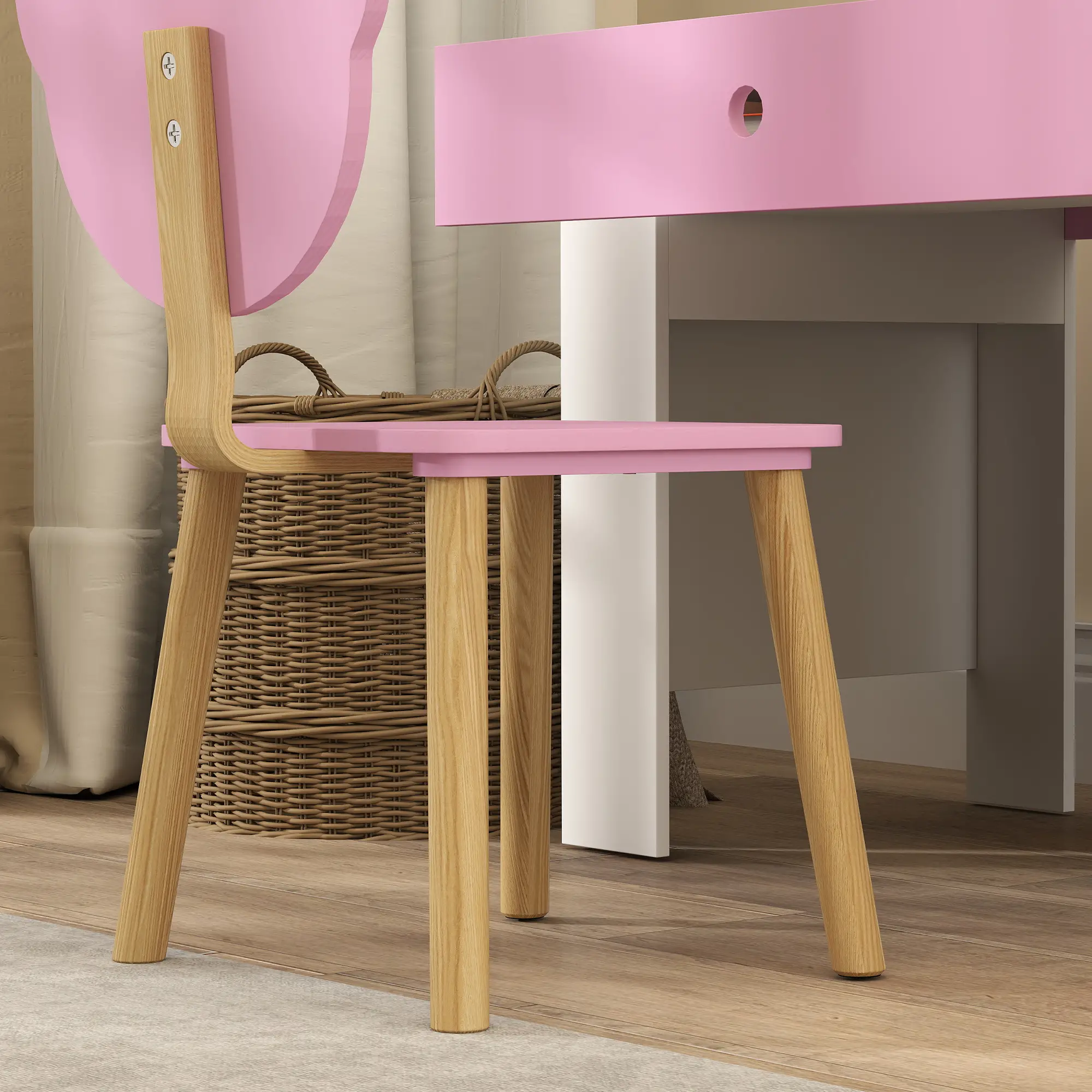 Kids Desk and Chair Set, Bear Theme, for Bedroom, Pink - Image 9
