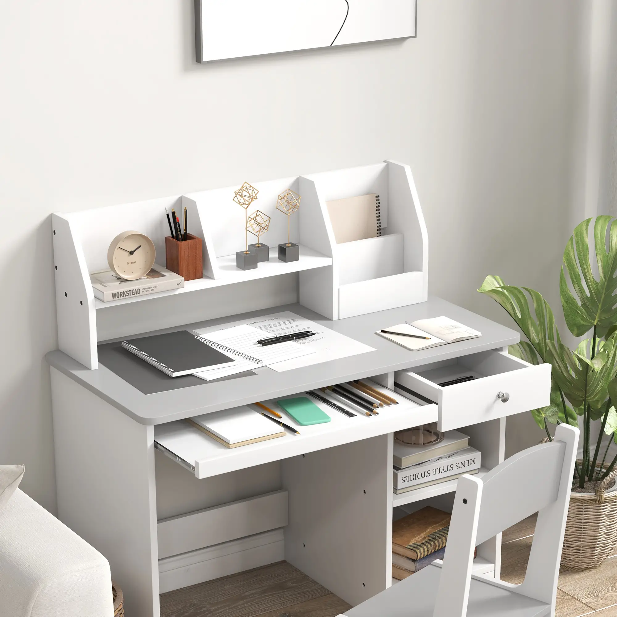 Kids Desk and Chair Set, Study Table for 5-8 Year Old, Grey - Image 10
