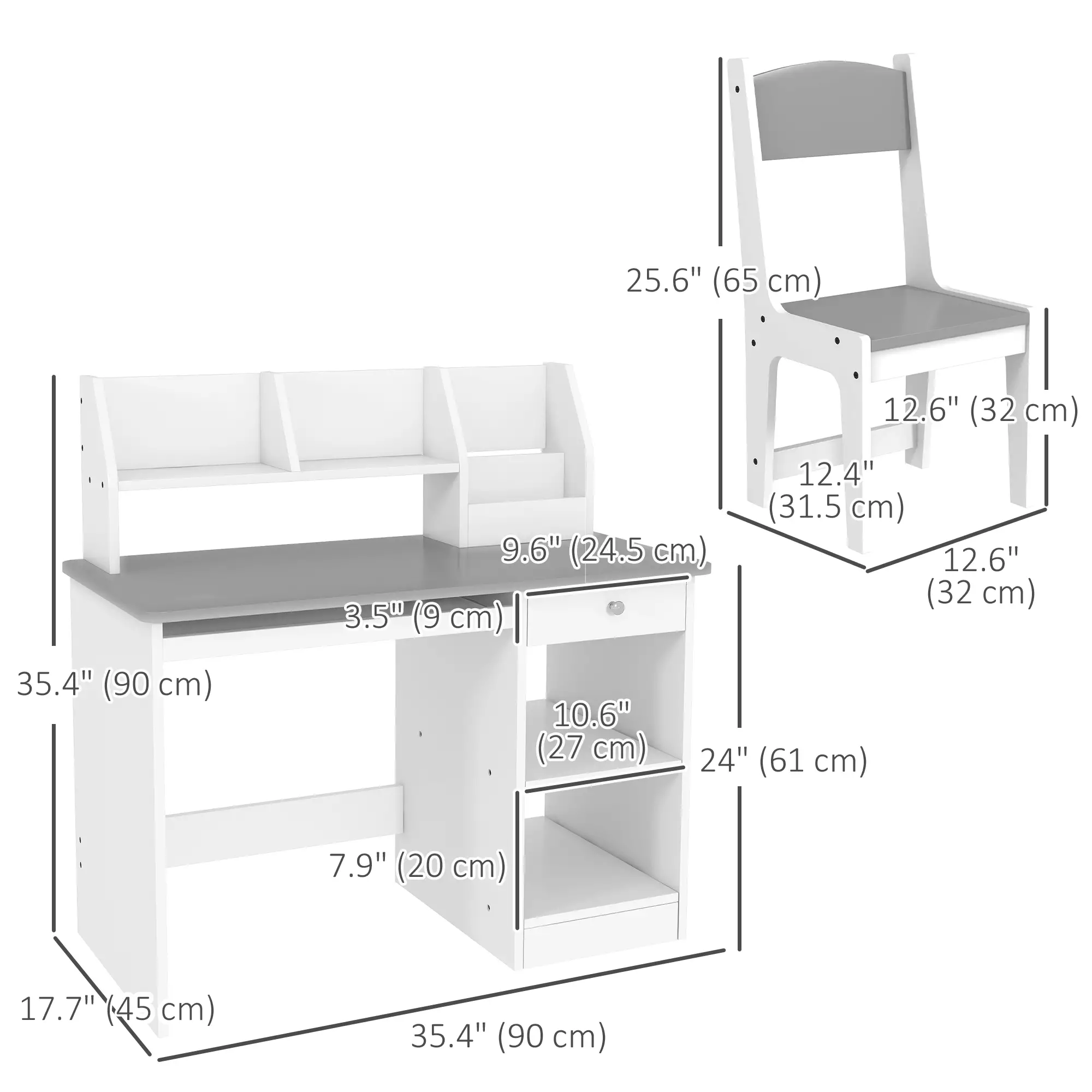 Kids Desk and Chair Set, Study Table for 5-8 Year Old, Grey - Image 3