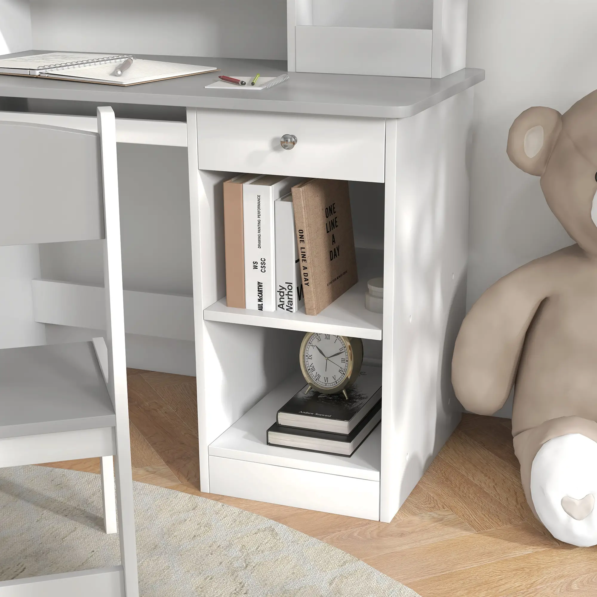 Kids Desk and Chair Set, Study Table for 5-8 Year Old, Grey - Image 9