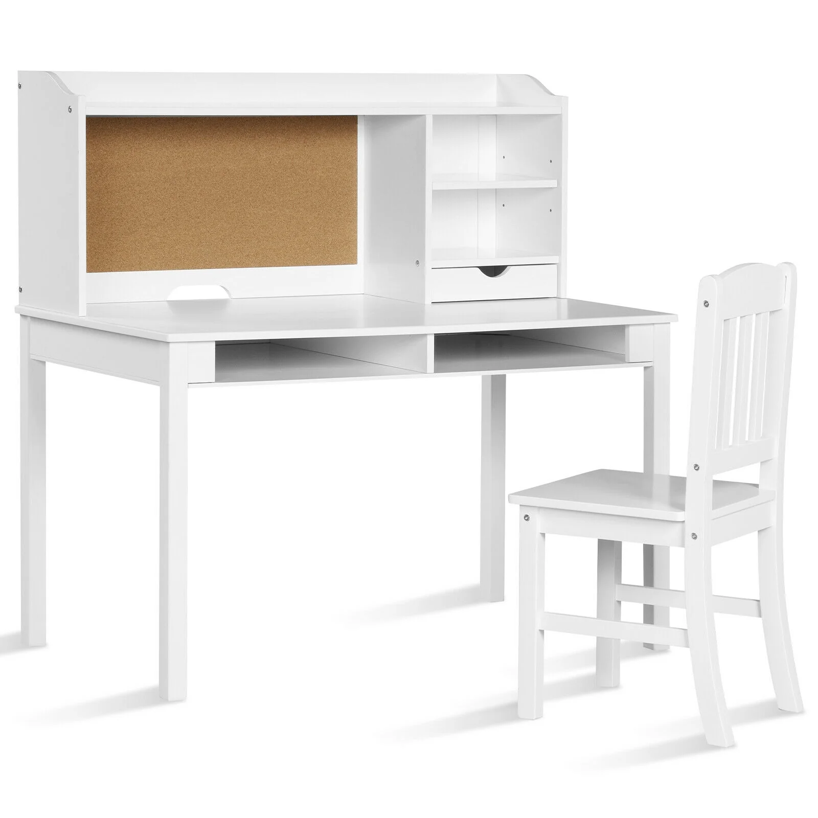 Kids Desk And Chair Set With Hutch, Bookshelves, White - Image 4