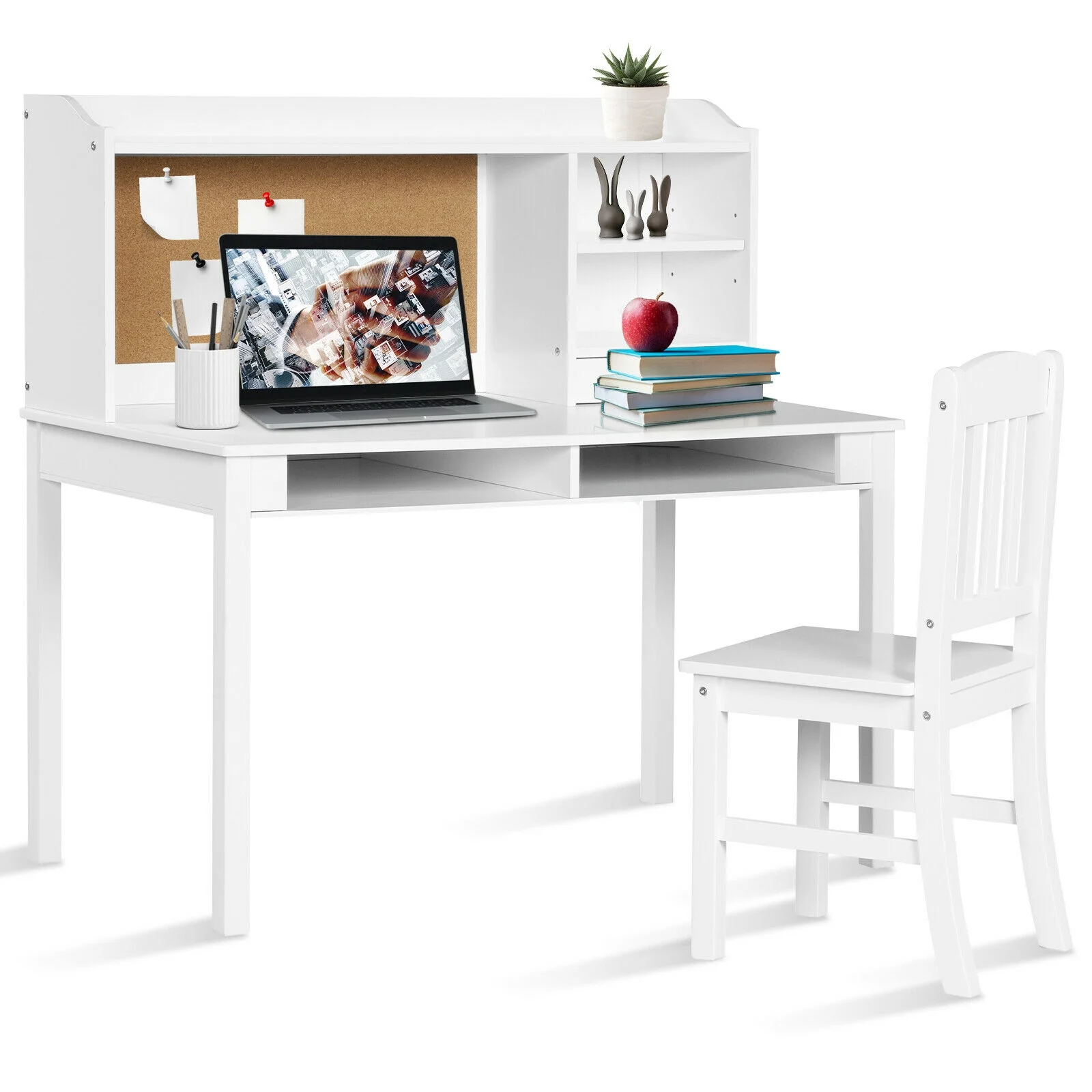 Kids Desk And Chair Set With Hutch, Bookshelves, White - Image 9