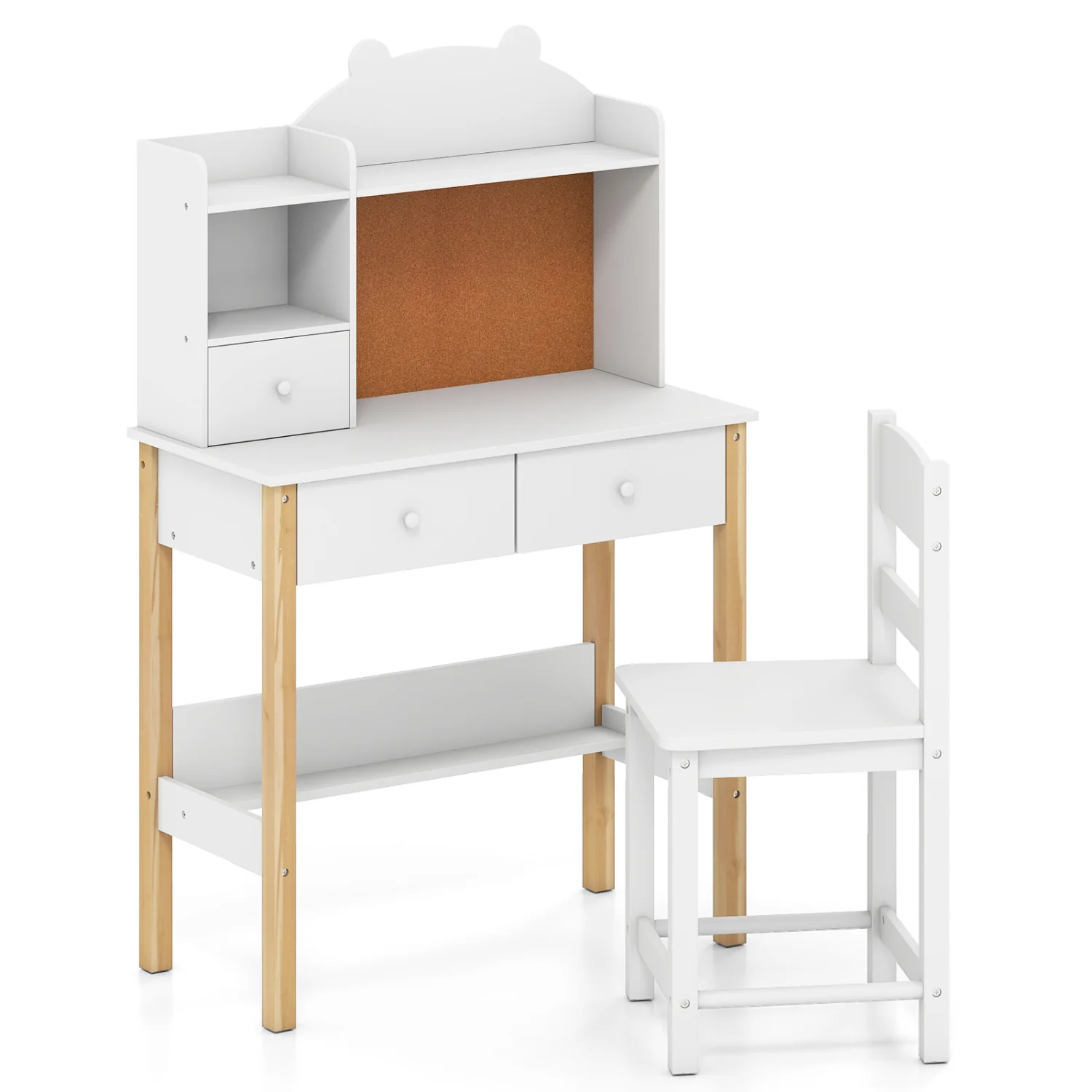 Kids Desk And Chair Set With Hutch, Bulletin Board, Drawers, White - Image 4