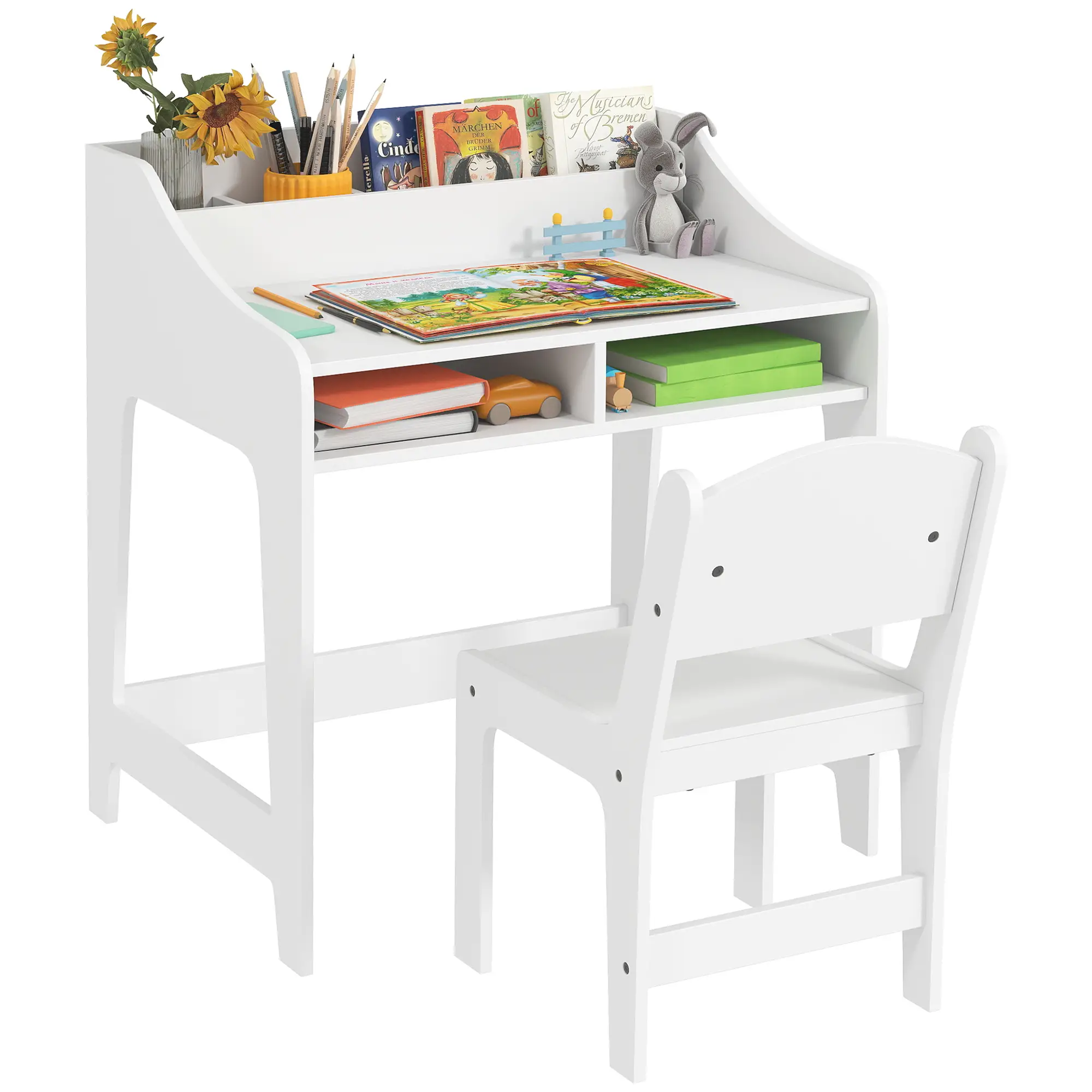 Kids Desk and Chair Set with Storage, 3-8 Years, White - Image 11