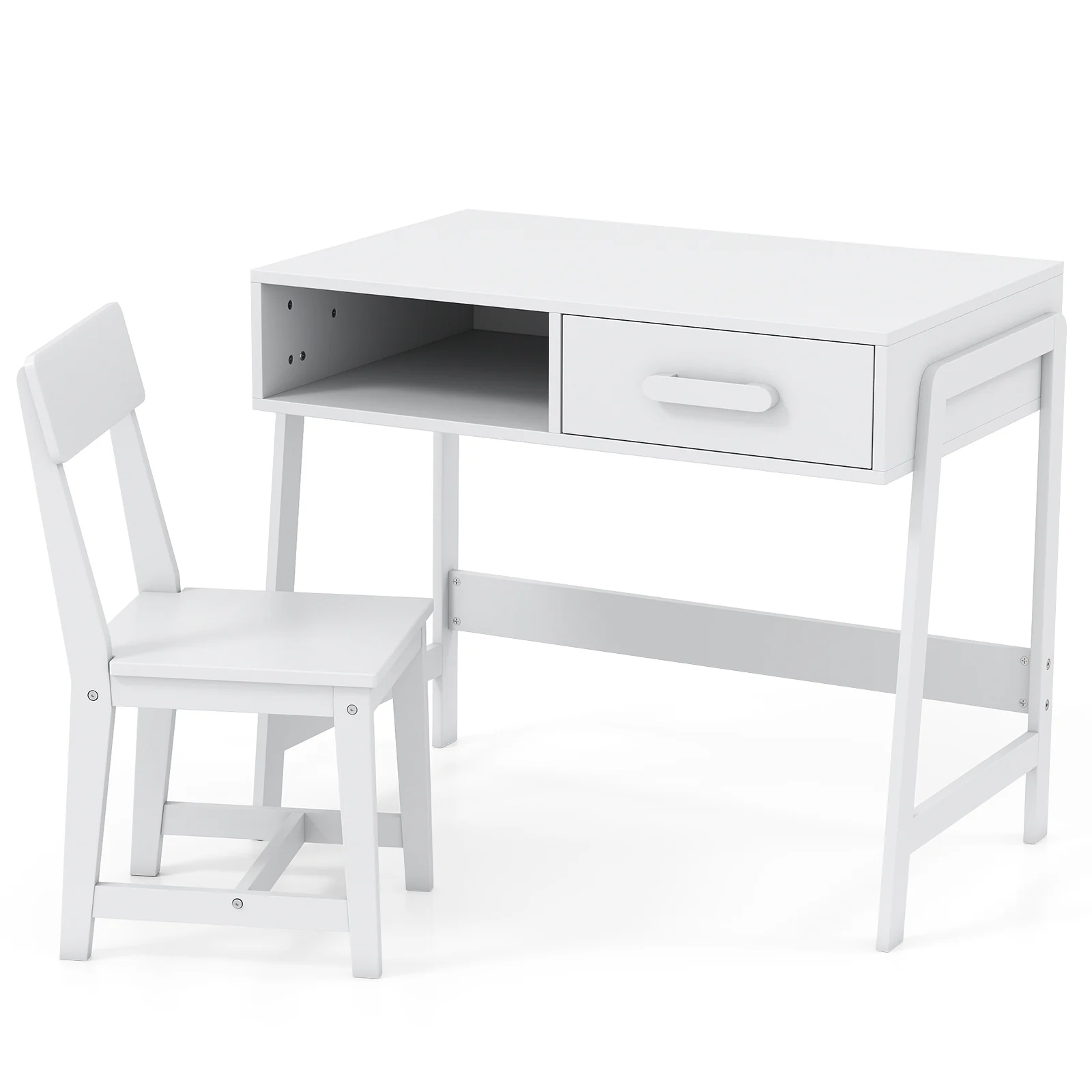 Kids Desk And Chair Set With Storage Drawer, White - Image 4