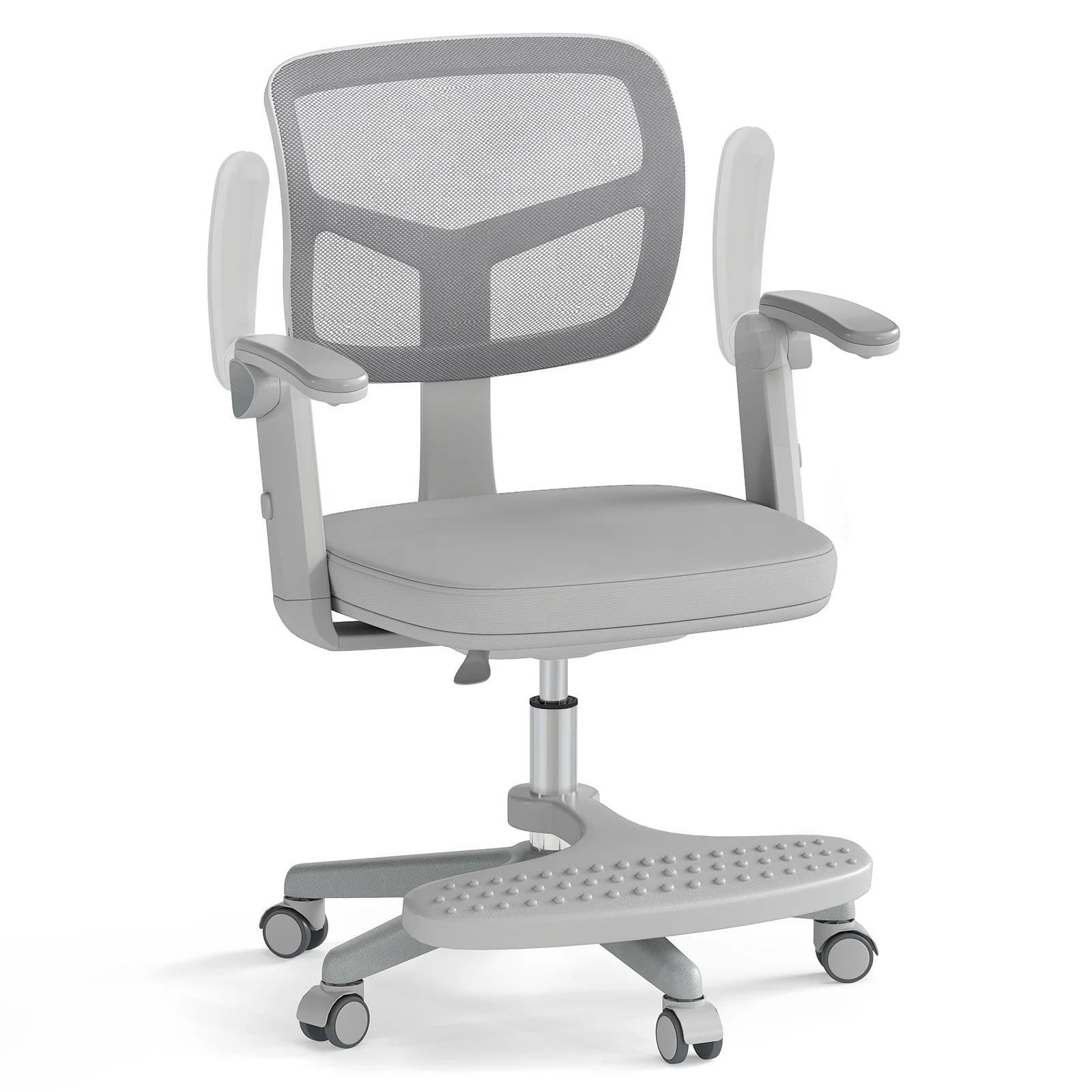Kids Desk Chair, Adjustable Height, Armrest, Footrest, Gray