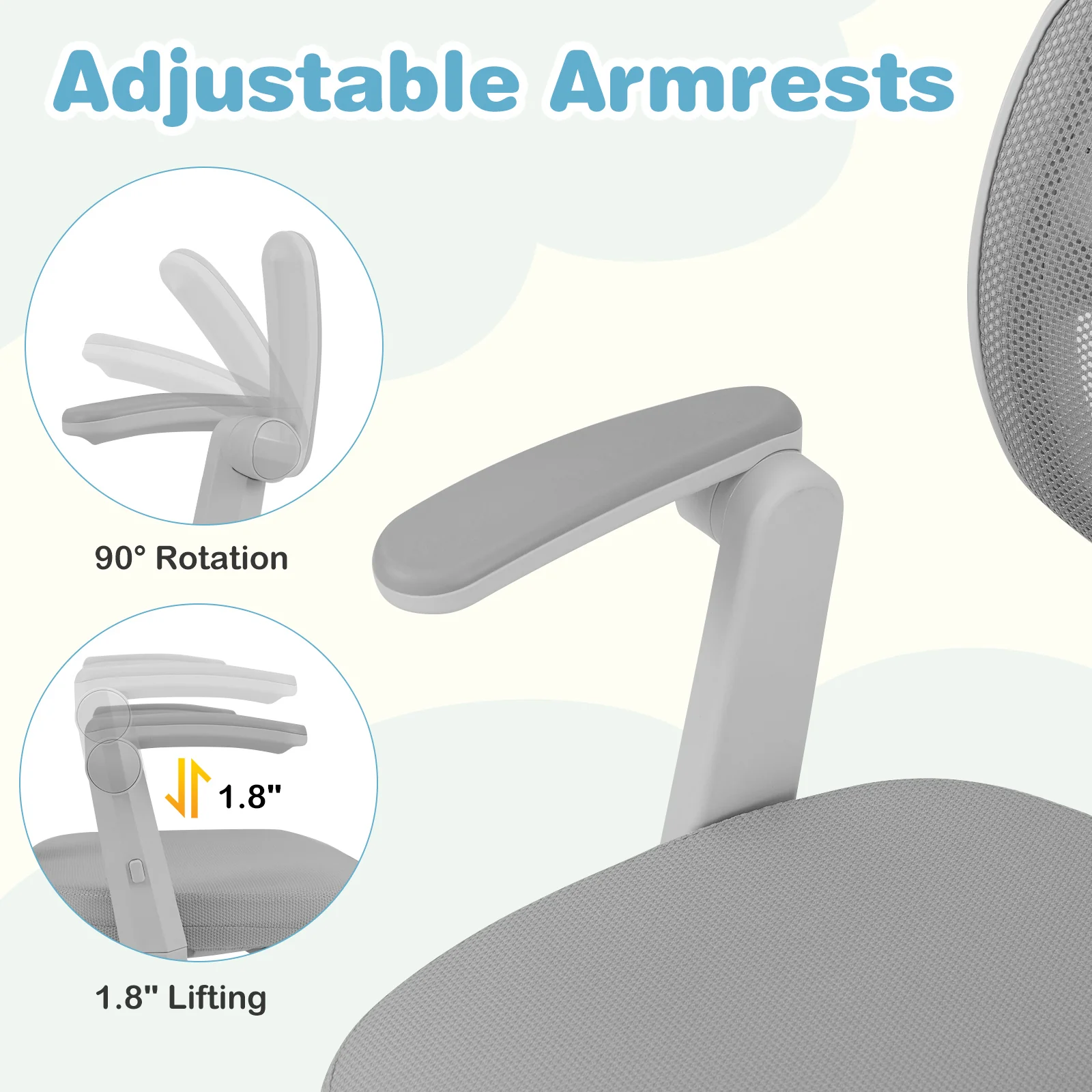 Kids Desk Chair, Adjustable Height, Armrest, Footrest, Gray - Image 10
