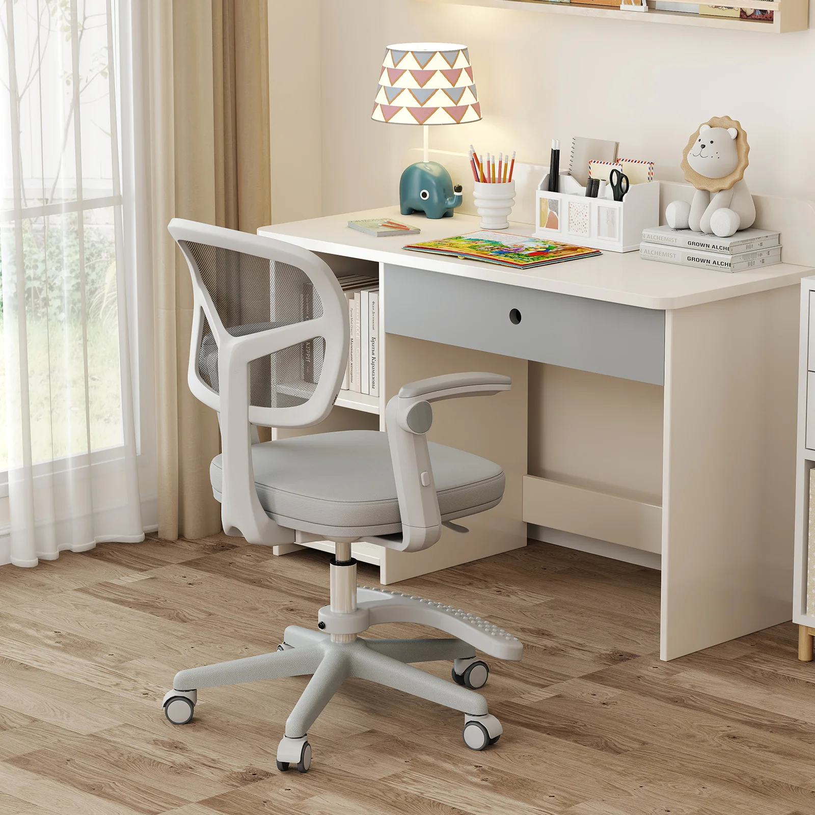 Kids Desk Chair, Adjustable Height, Armrest, Footrest, Gray - Image 3