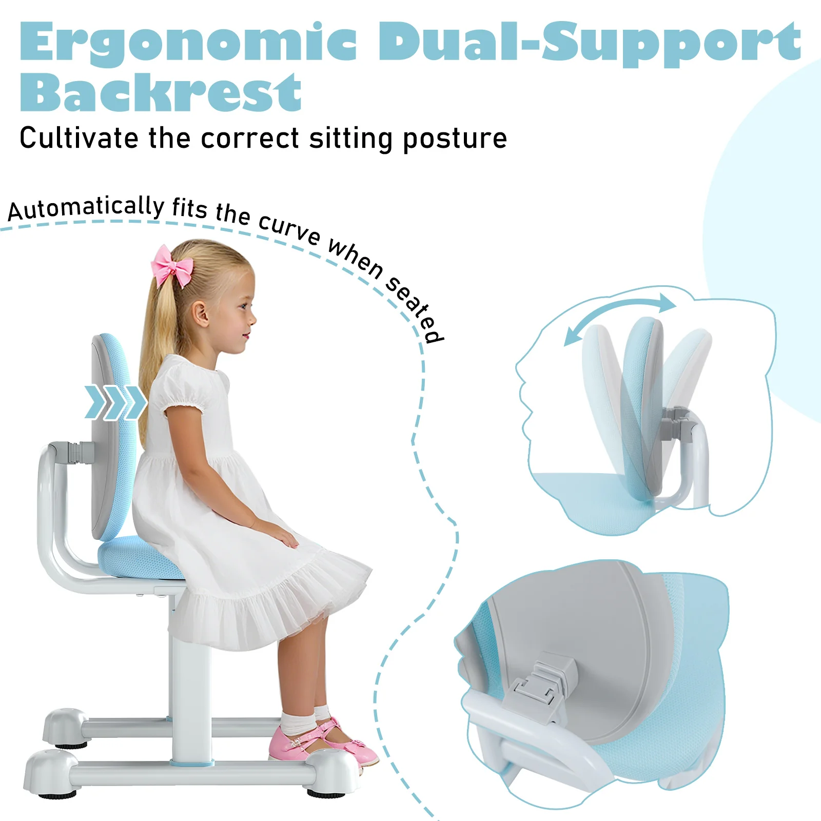 Kids Desk Chair, Double Back Support, Adjustable Height, Blue - Image 9