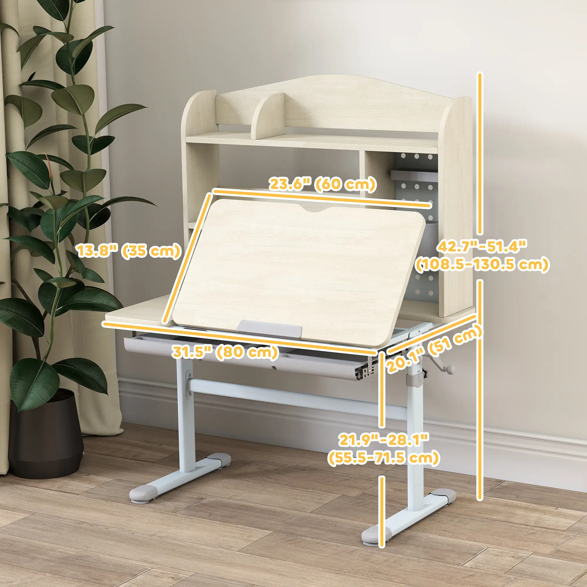 Kids Desk, Height Adjustable, Tilted Desktop, Storage, Drawer, Pegboard, 3-12 Years - Image 3