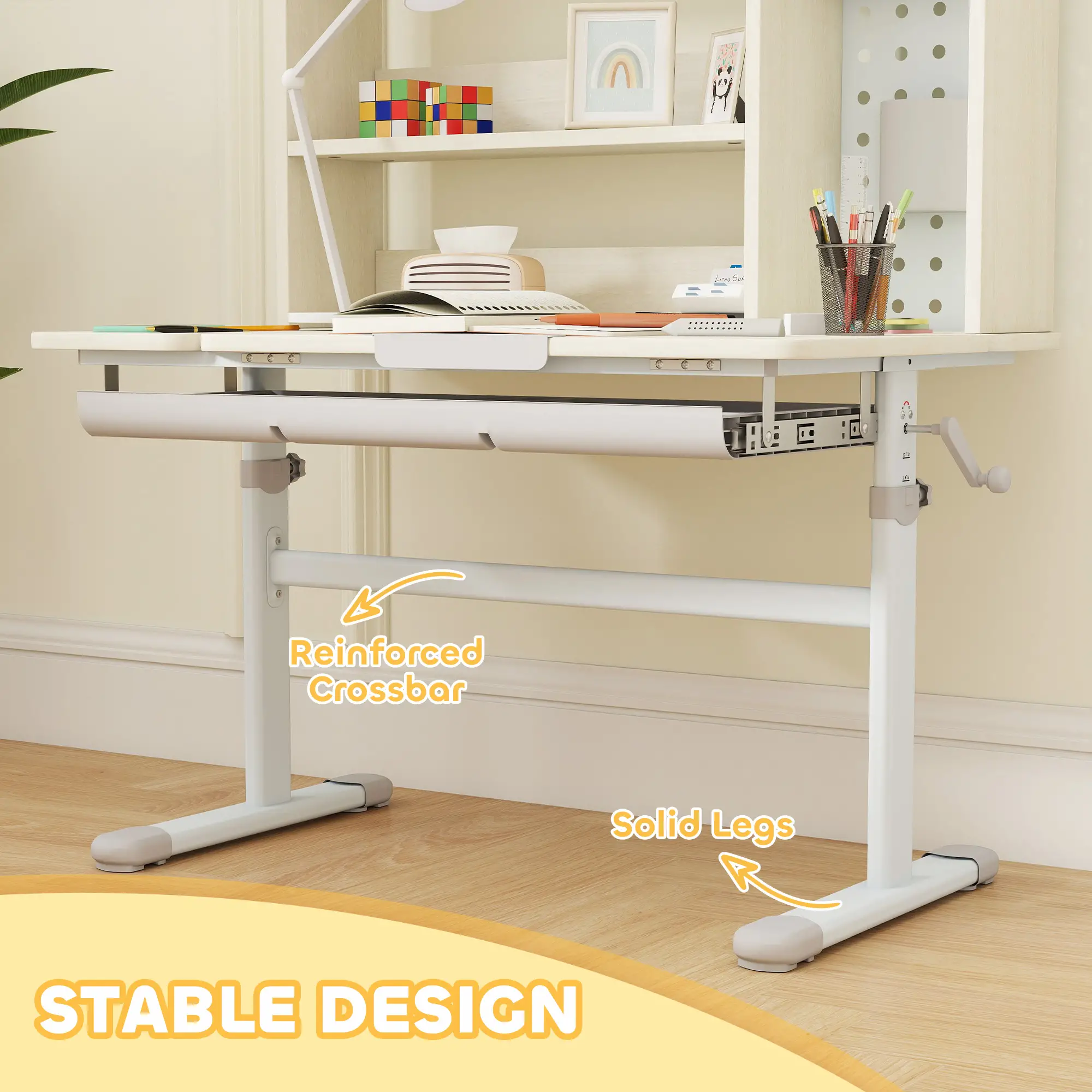 Kids Desk, Height Adjustable, Tilted Desktop, Storage, Drawer, Pegboard, 3-12 Years - Image 7