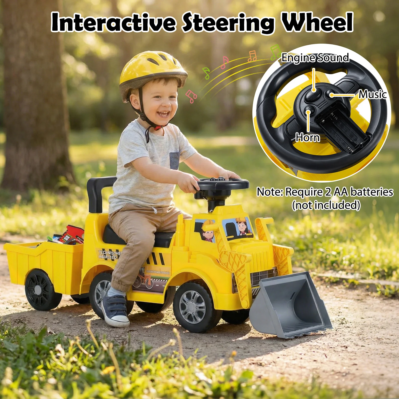 Kids Digger Ride on Truck with Shovel and Under-Seat Compartment - Image 10