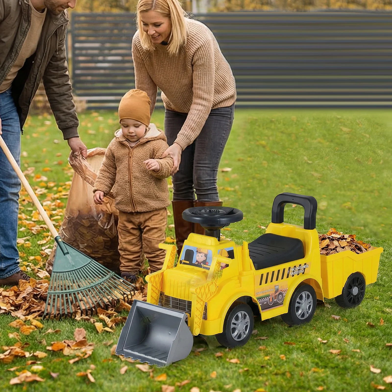 Kids Digger Ride on Truck with Shovel and Under-Seat Compartment - Image 3