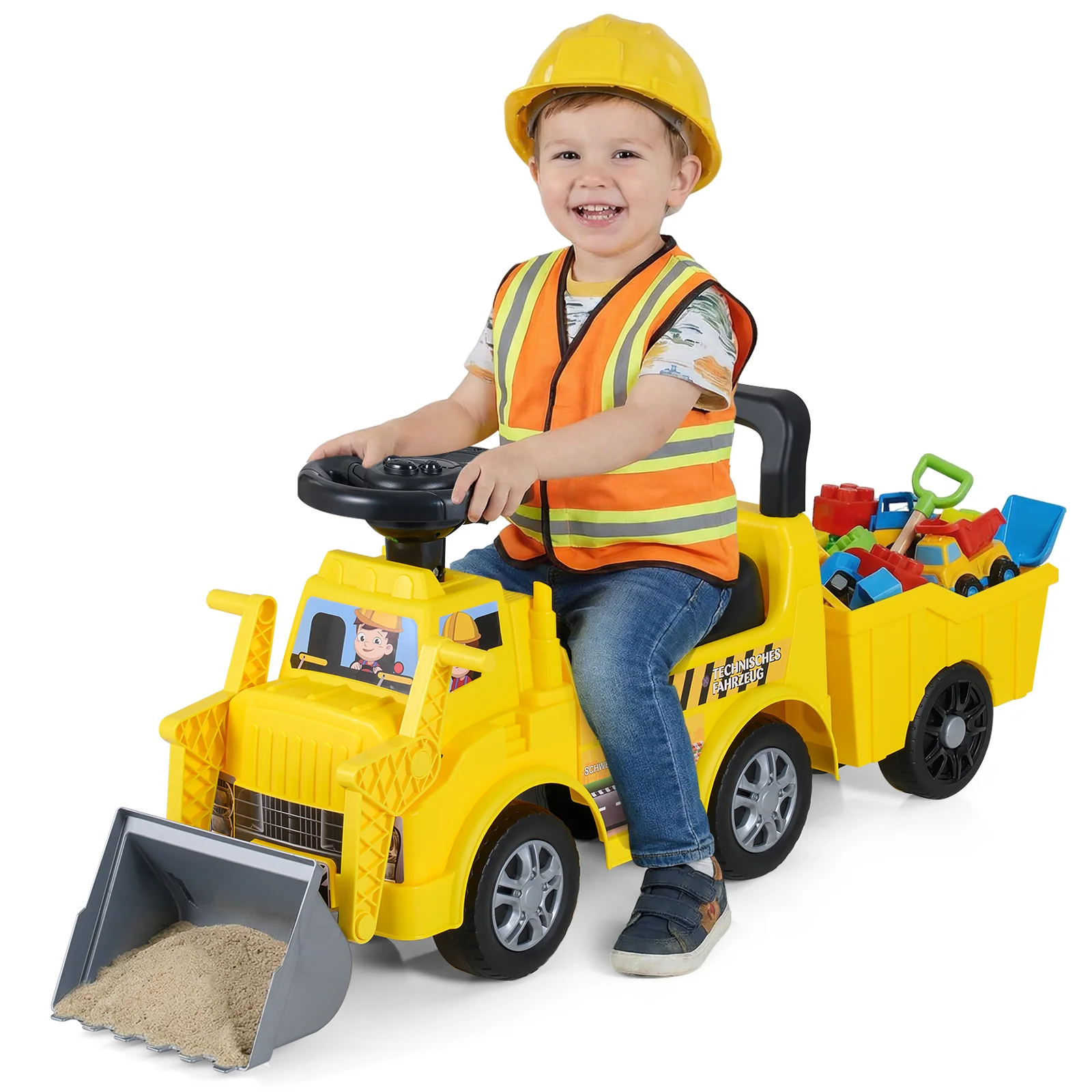 Kids Digger Ride on Truck with Shovel and Under-Seat Compartment - Image 5