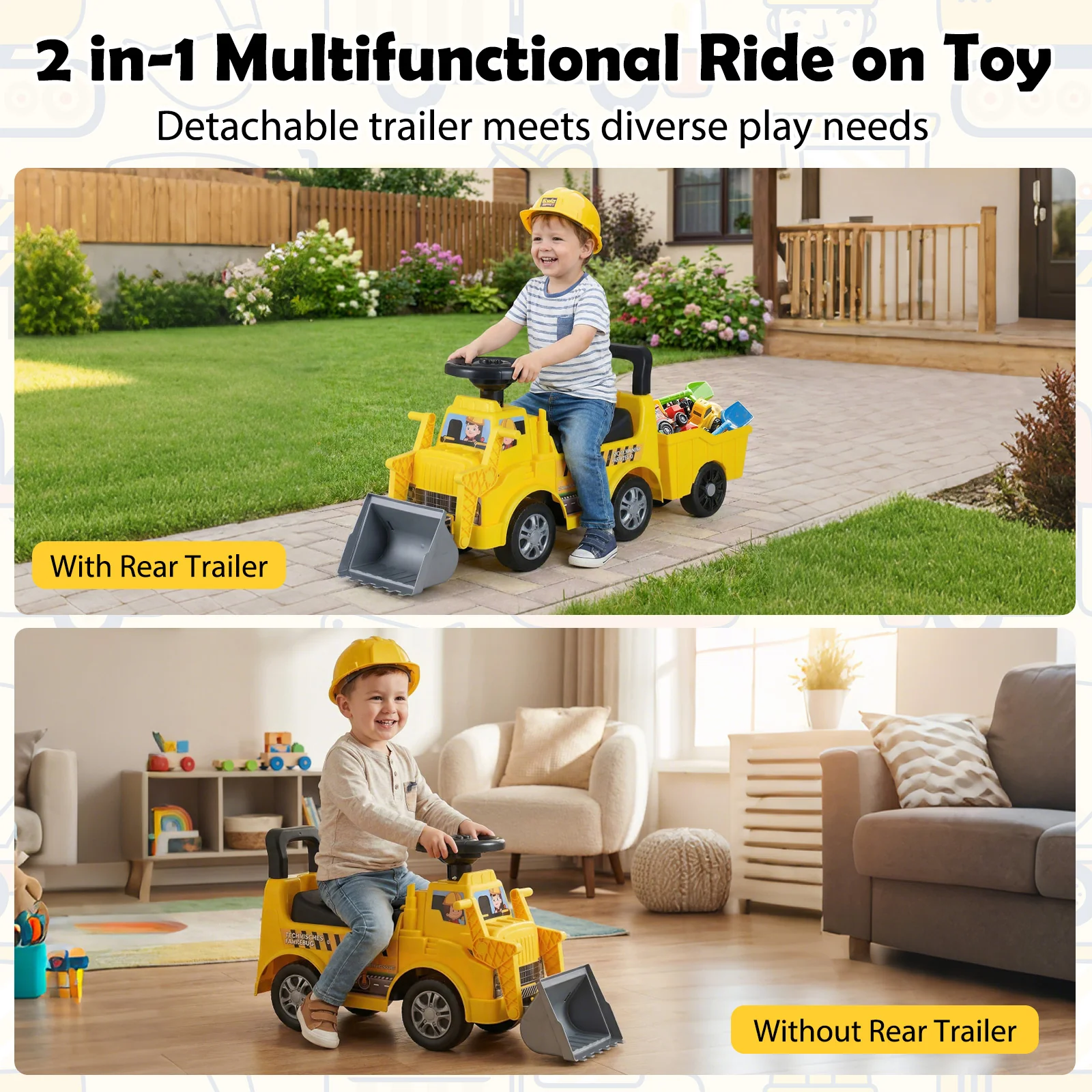 Kids Digger Ride on Truck with Shovel and Under-Seat Compartment - Image 9