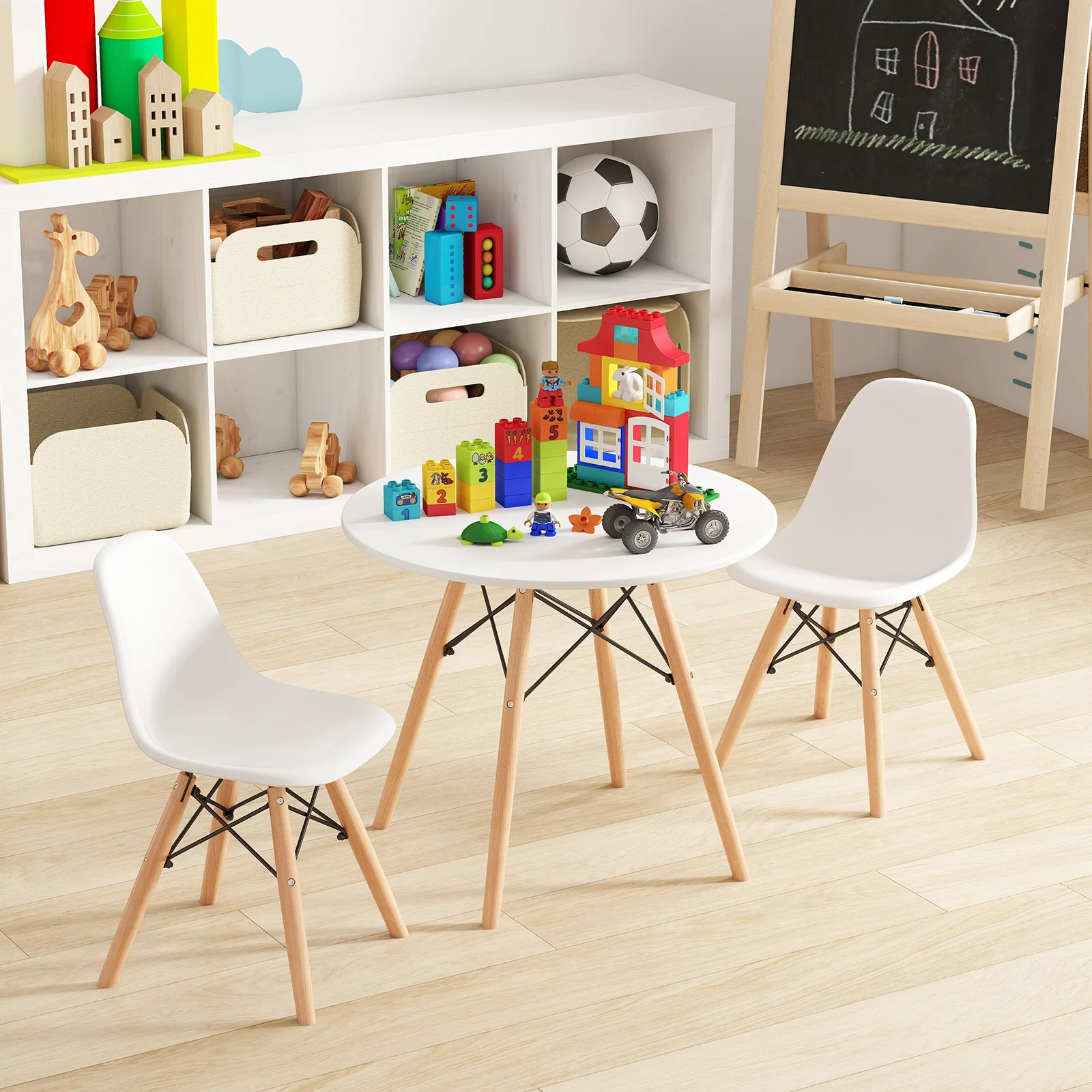 Kids Dining Table Set, 2 Armless Chairs, White - Image 3