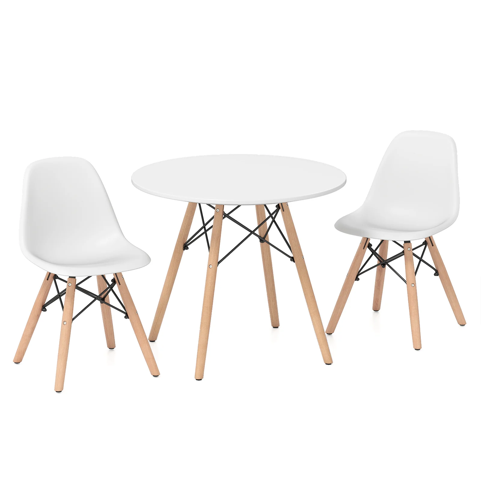 Kids Dining Table Set, 2 Armless Chairs, White - Image 4