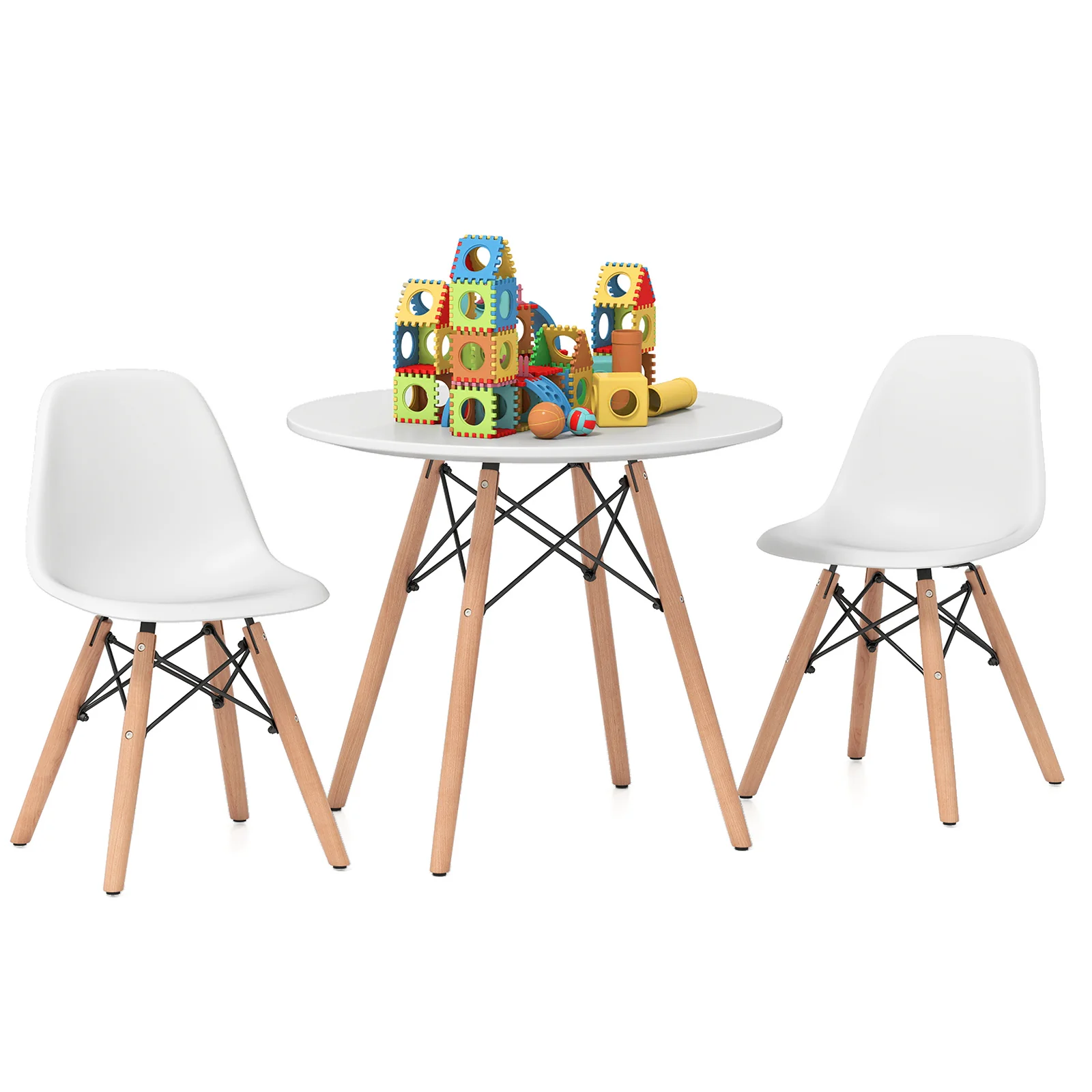 Kids Dining Table Set, 2 Armless Chairs, White - Image 5