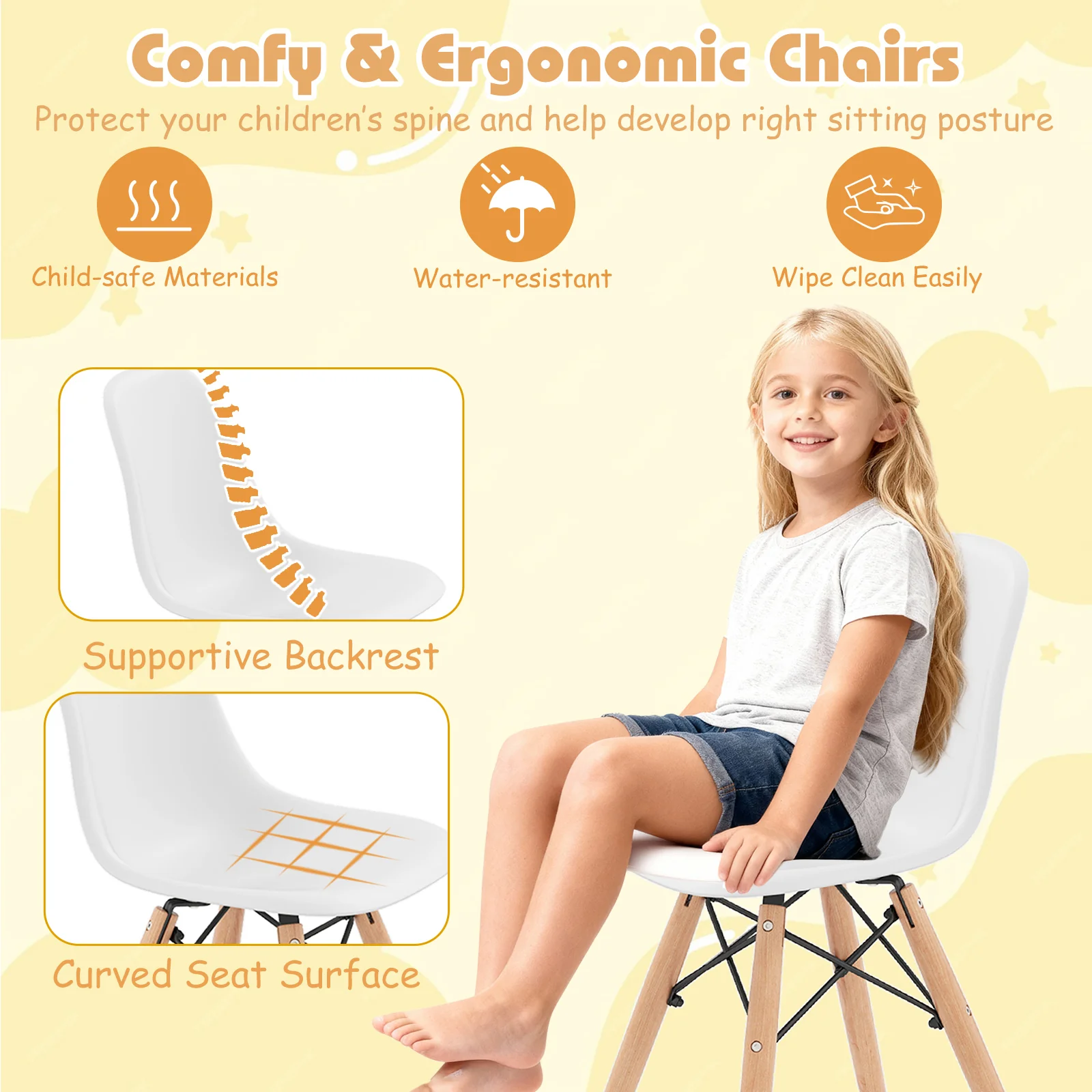Kids Dining Table Set, 2 Armless Chairs, White - Image 7
