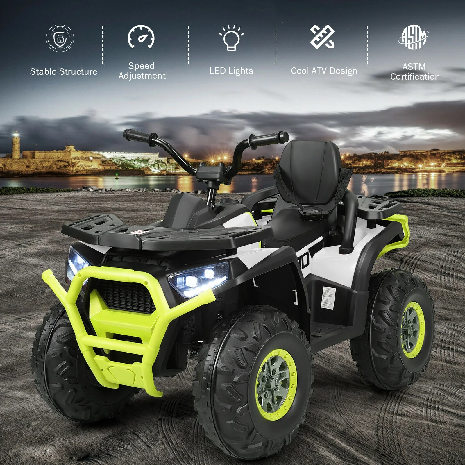 Kids Electric 4-Wheeler ATV Quad, 12 V, MP3, LED Lights, White - Image 10