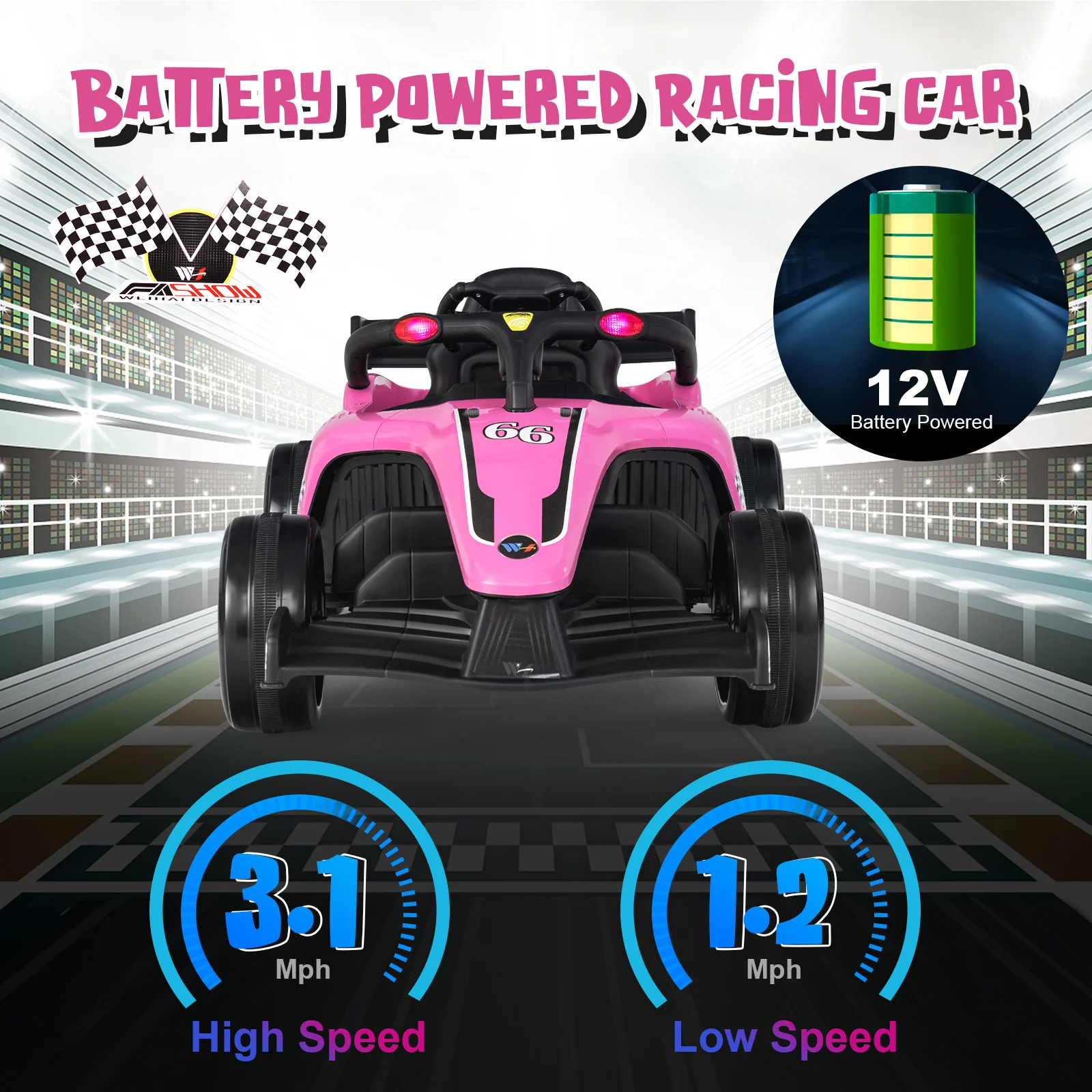 Kids Electric Formula Racing Car, 12V, Remote Control, Pink - Image 10
