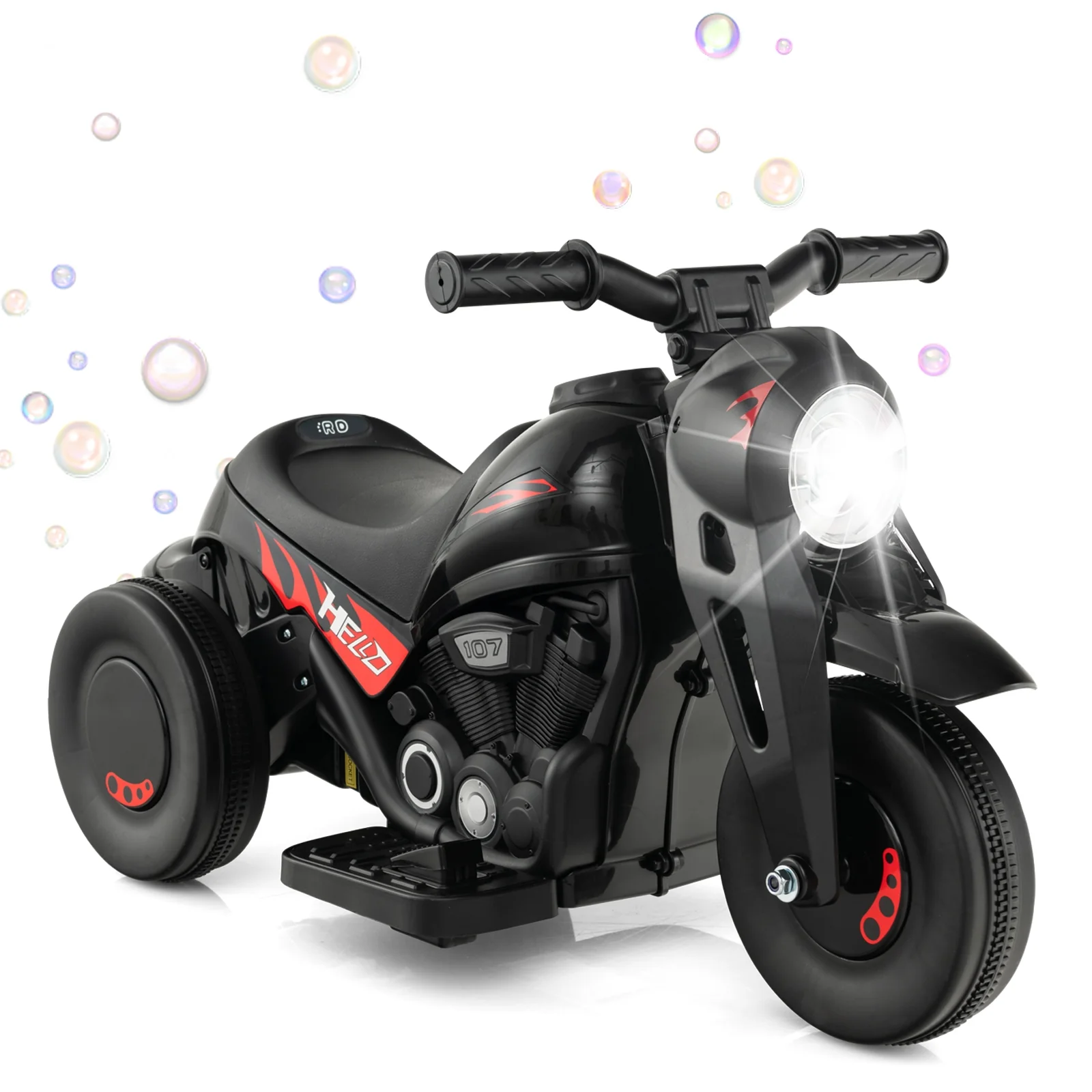Kids Electric Motorcycle, 6V, Bubble Maker, Music, Black