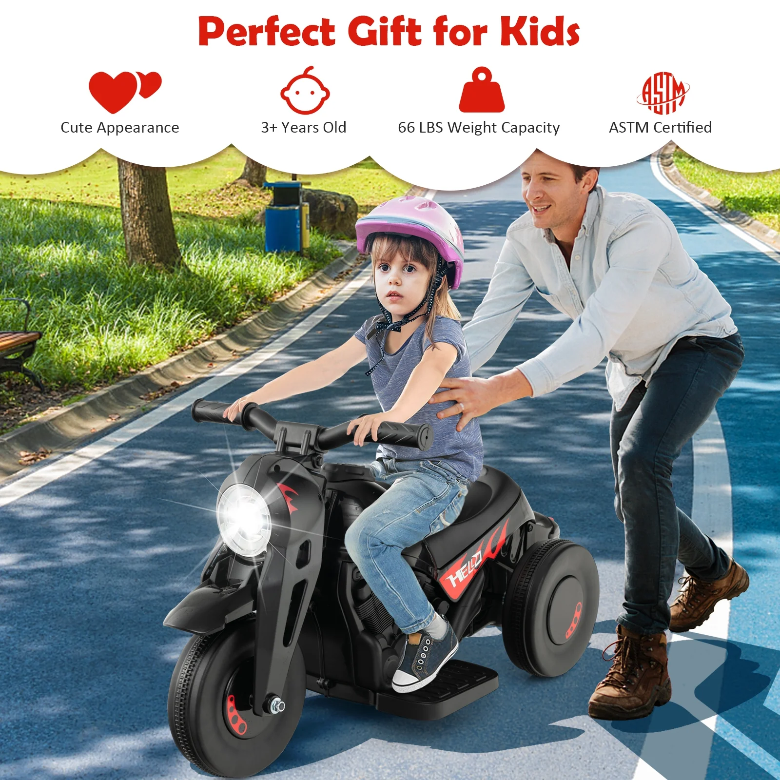 Kids Electric Motorcycle, 6V, Bubble Maker, Music, Black - Image 10
