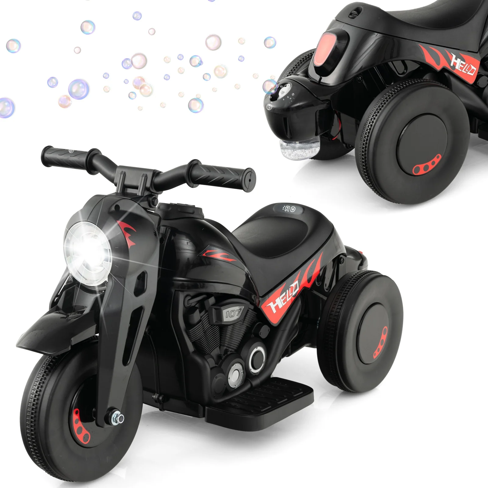 Kids Electric Motorcycle, 6V, Bubble Maker, Music, Black - Image 4