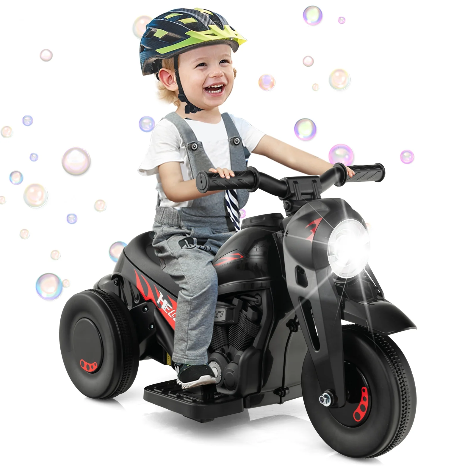 Kids Electric Motorcycle, 6V, Bubble Maker, Music, Black - Image 6