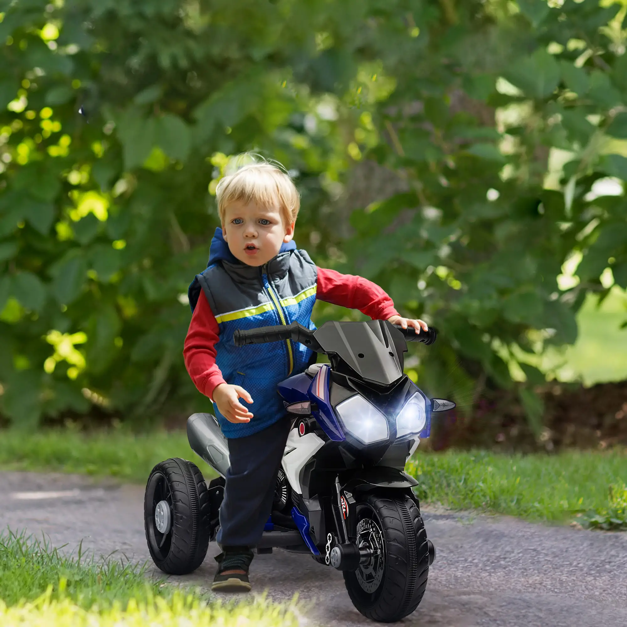 Kids Electric Motorcycle Ride-On Toy, 3 Wheels, Music, Horn, Lights, Blue - Image 2