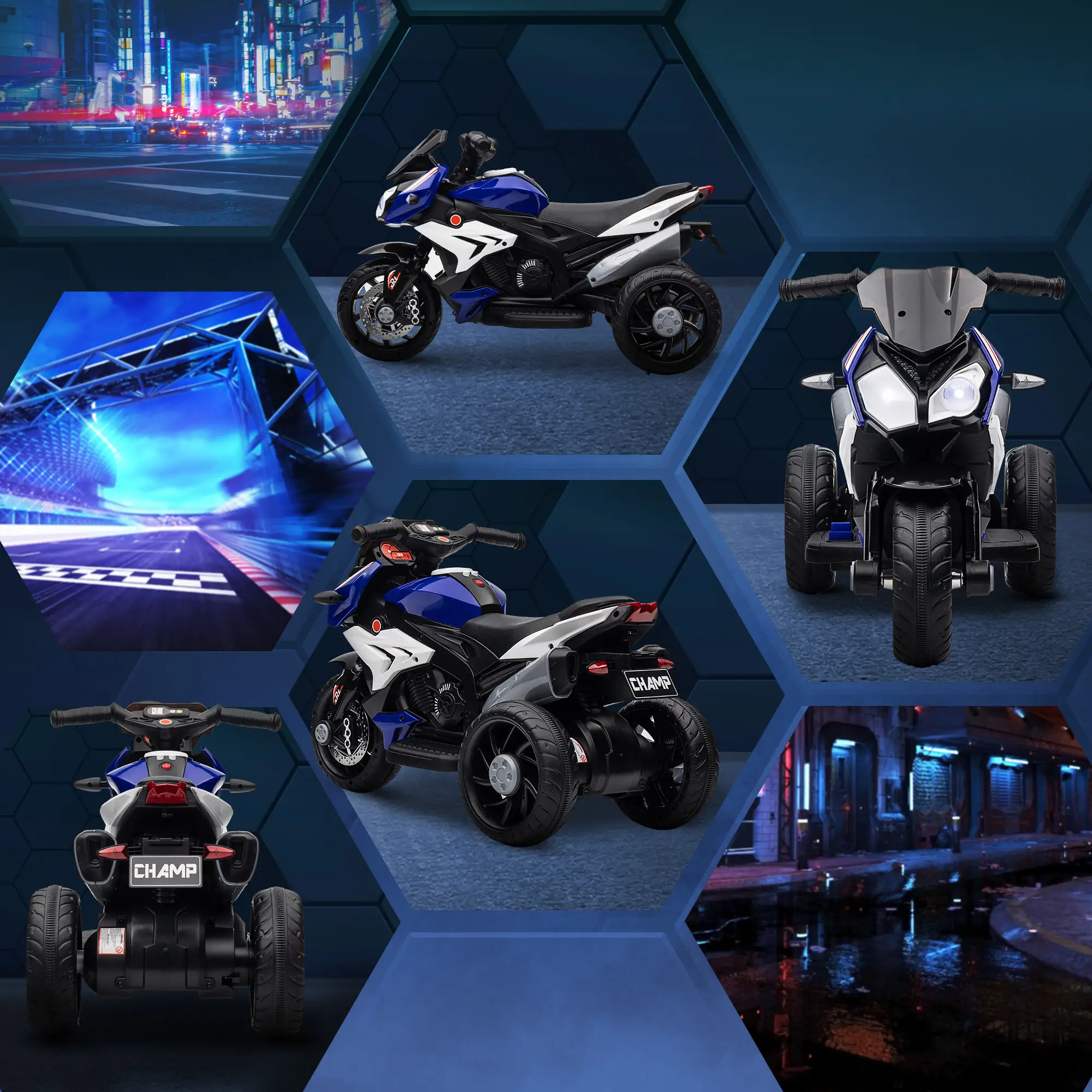 Kids Electric Motorcycle Ride-On Toy, 3 Wheels, Music, Horn, Lights, Blue - Image 7
