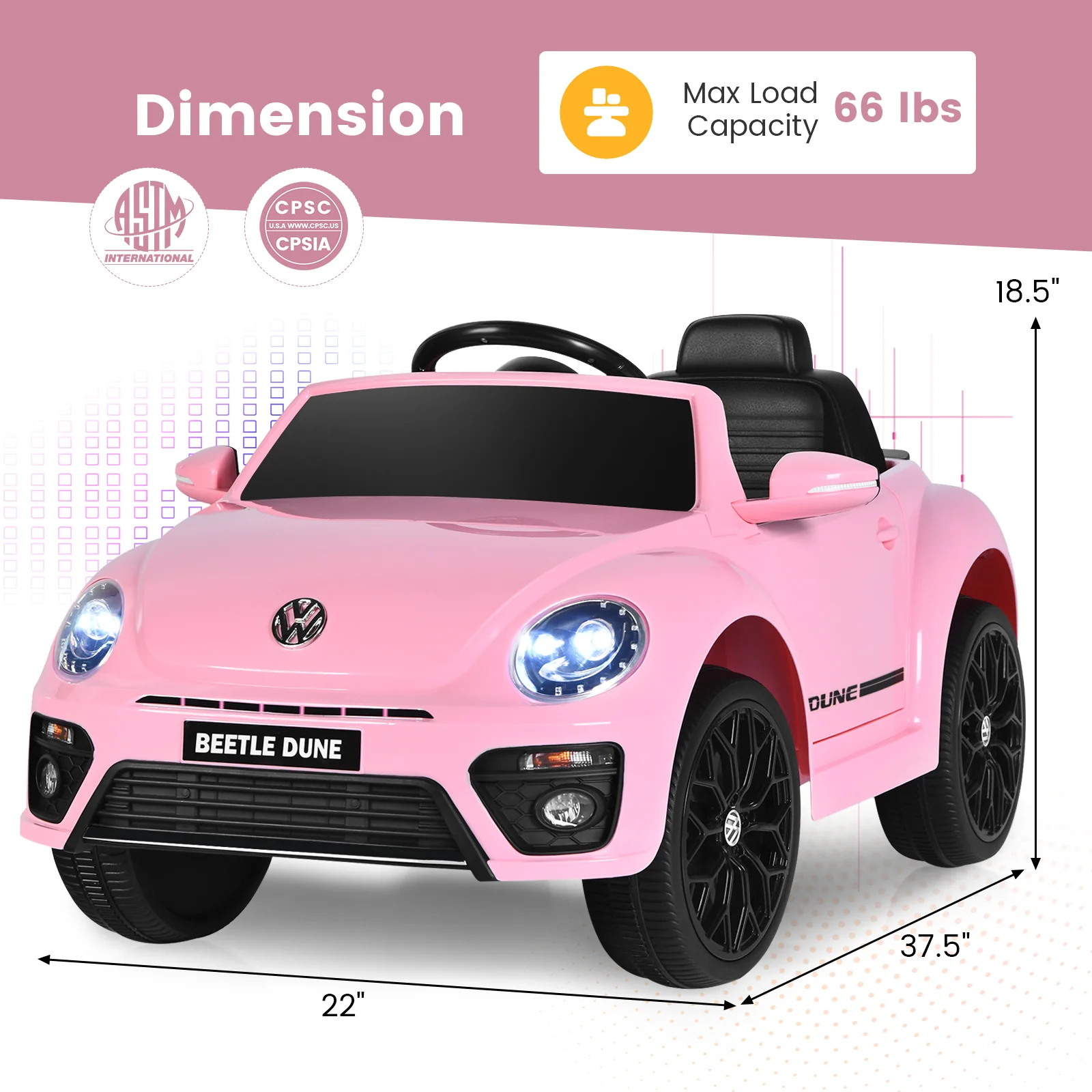 Kids Electric Ride On Car, Remote Control, Pink - Image 6