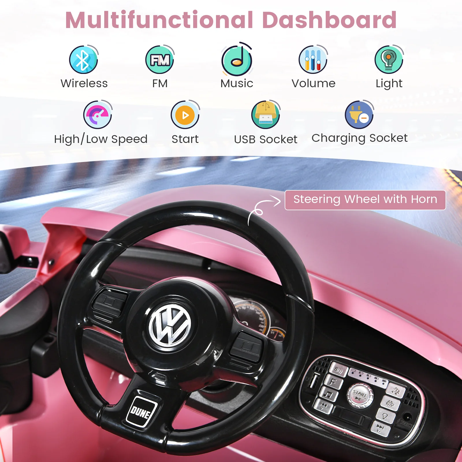 Kids Electric Ride On Car, Remote Control, Pink - Image 8