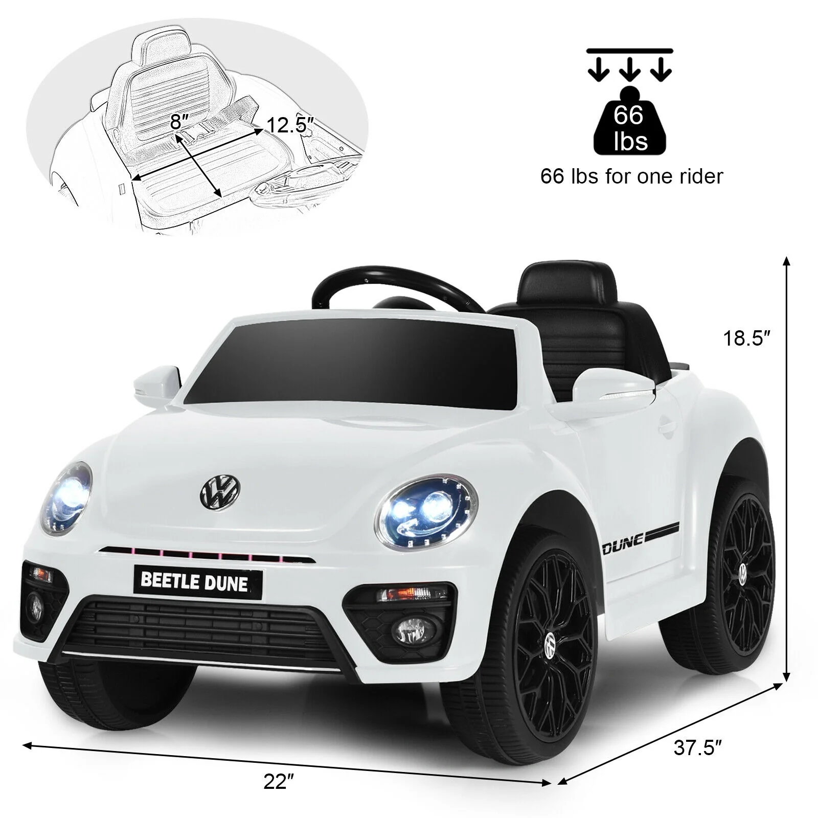 Kids Electric Ride On Car, Remote Control, White - Image 5