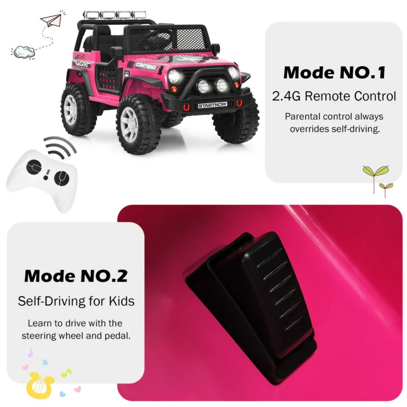 Kids Electric Ride On Truck, 12V, Remote Control, Operation Lever, Pink - Image 10