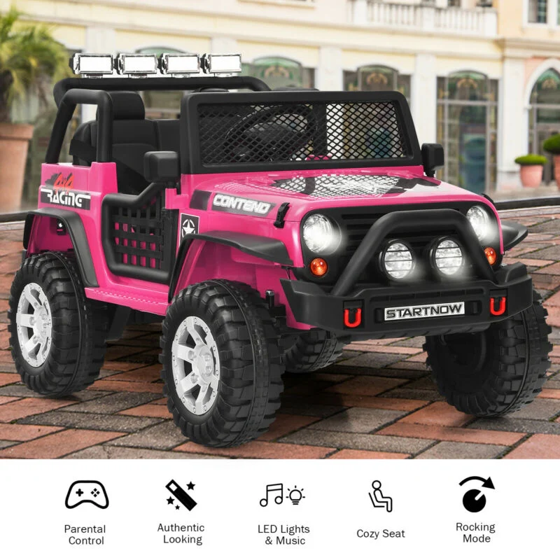 Kids Electric Ride On Truck, 12V, Remote Control, Operation Lever, Pink - Image 3