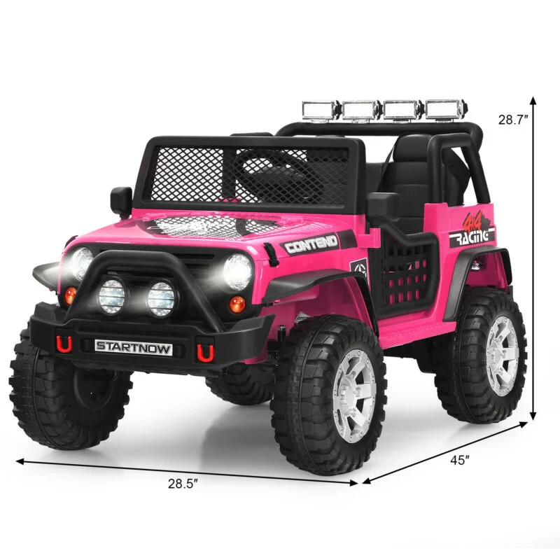 Kids Electric Ride On Truck, 12V, Remote Control, Operation Lever, Pink - Image 5