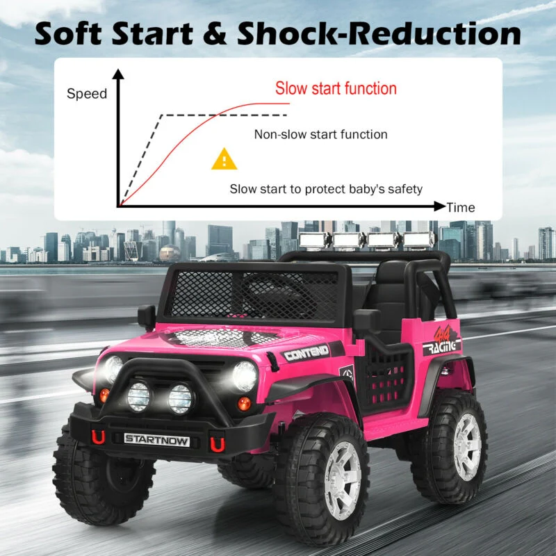 Kids Electric Ride On Truck, 12V, Remote Control, Operation Lever, Pink - Image 6