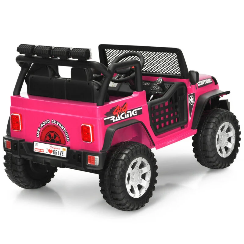 Kids Electric Ride On Truck, 12V, Remote Control, Operation Lever, Pink - Image 9