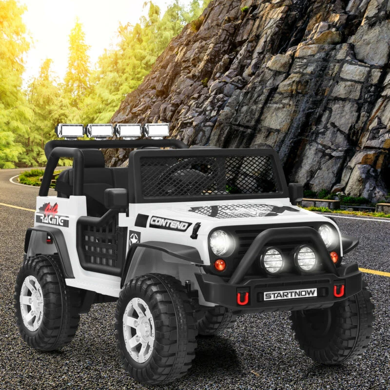 Kids Electric Ride On Truck, 12V, Remote Control, Operation Lever, White - Image 2