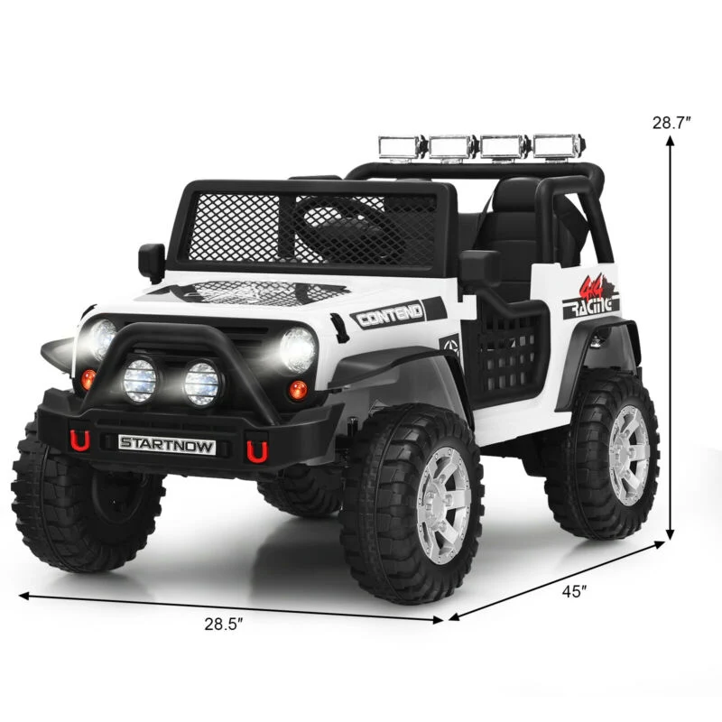 Kids Electric Ride On Truck, 12V, Remote Control, Operation Lever, White - Image 5