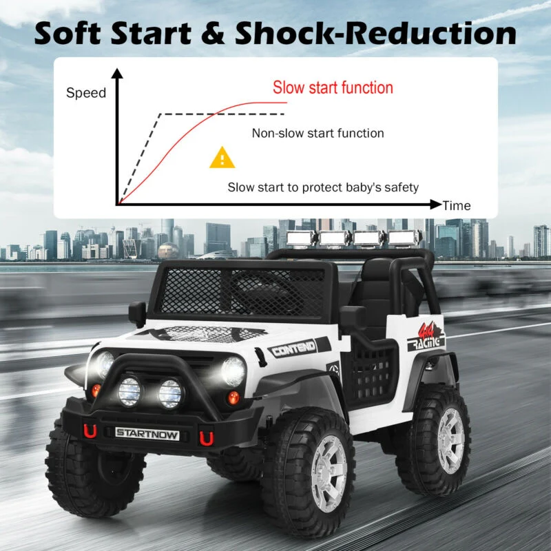 Kids Electric Ride On Truck, 12V, Remote Control, Operation Lever, White - Image 6