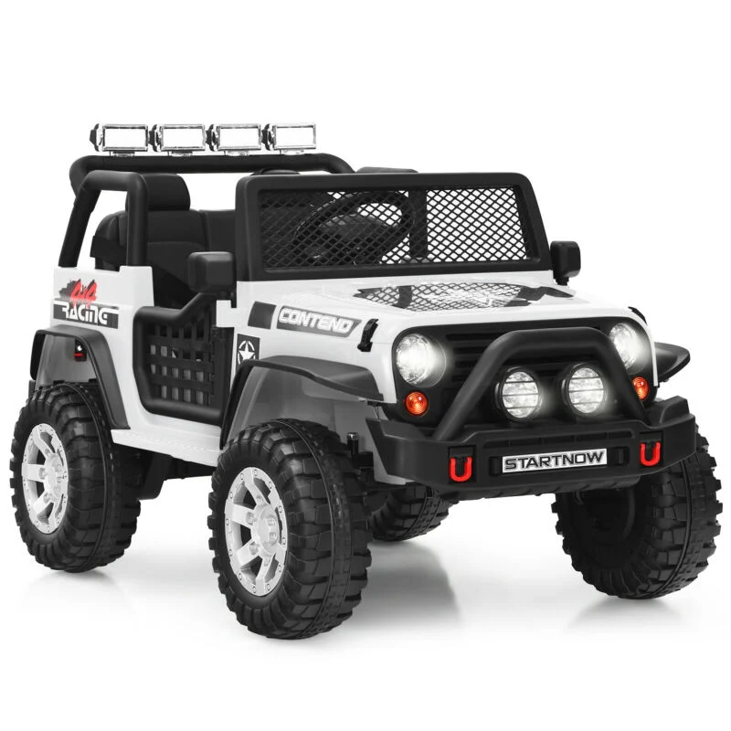 Kids Electric Ride On Truck, 12V, Remote Control, Operation Lever, White - Image 8