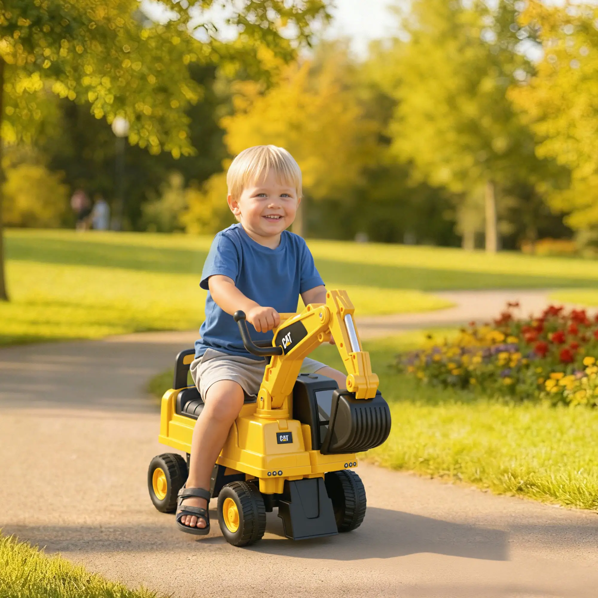 Kids Excavator Ride On Toy, Manual Shovel, Horn, Storage, 18-36 Months, Yellow - Image 2